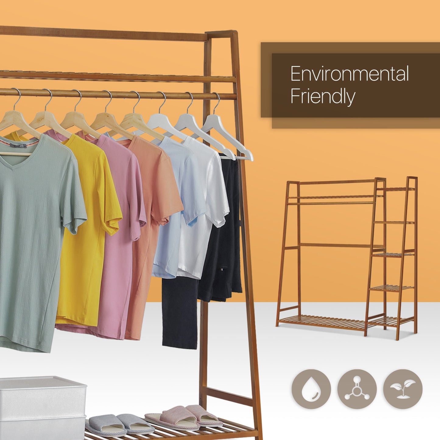 Trapezoid Garment Cabinet Clothes Organizer - Single Rack - Brown