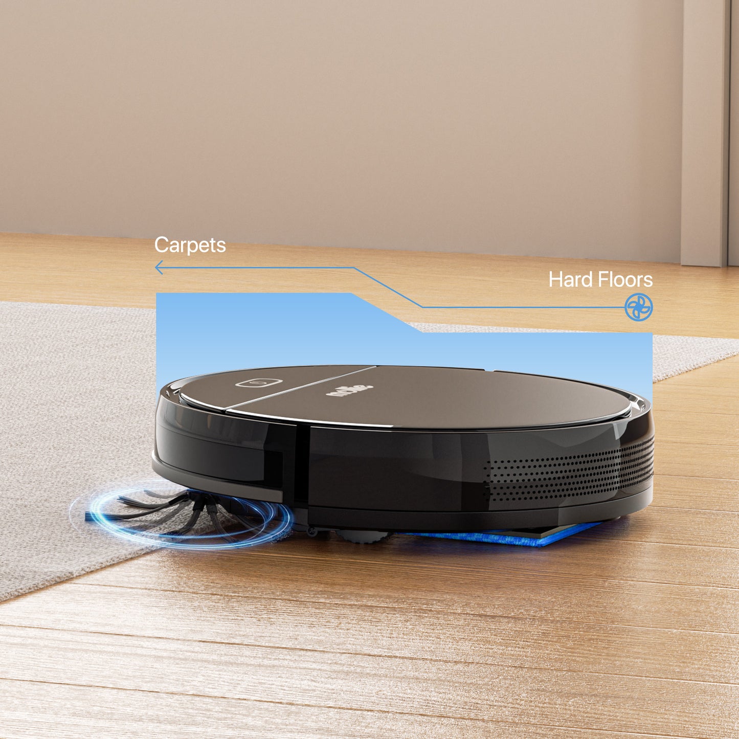 Robot Vacuum - 310ml Dustbin - w/Dry Mop+Remote Control - Black