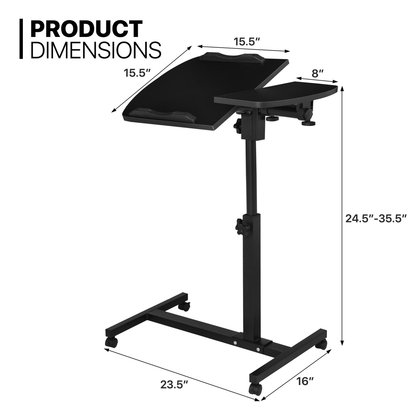 Rolling Lifting Computer Desk 16"x23.5"x35.5" - Adjustable Tilt