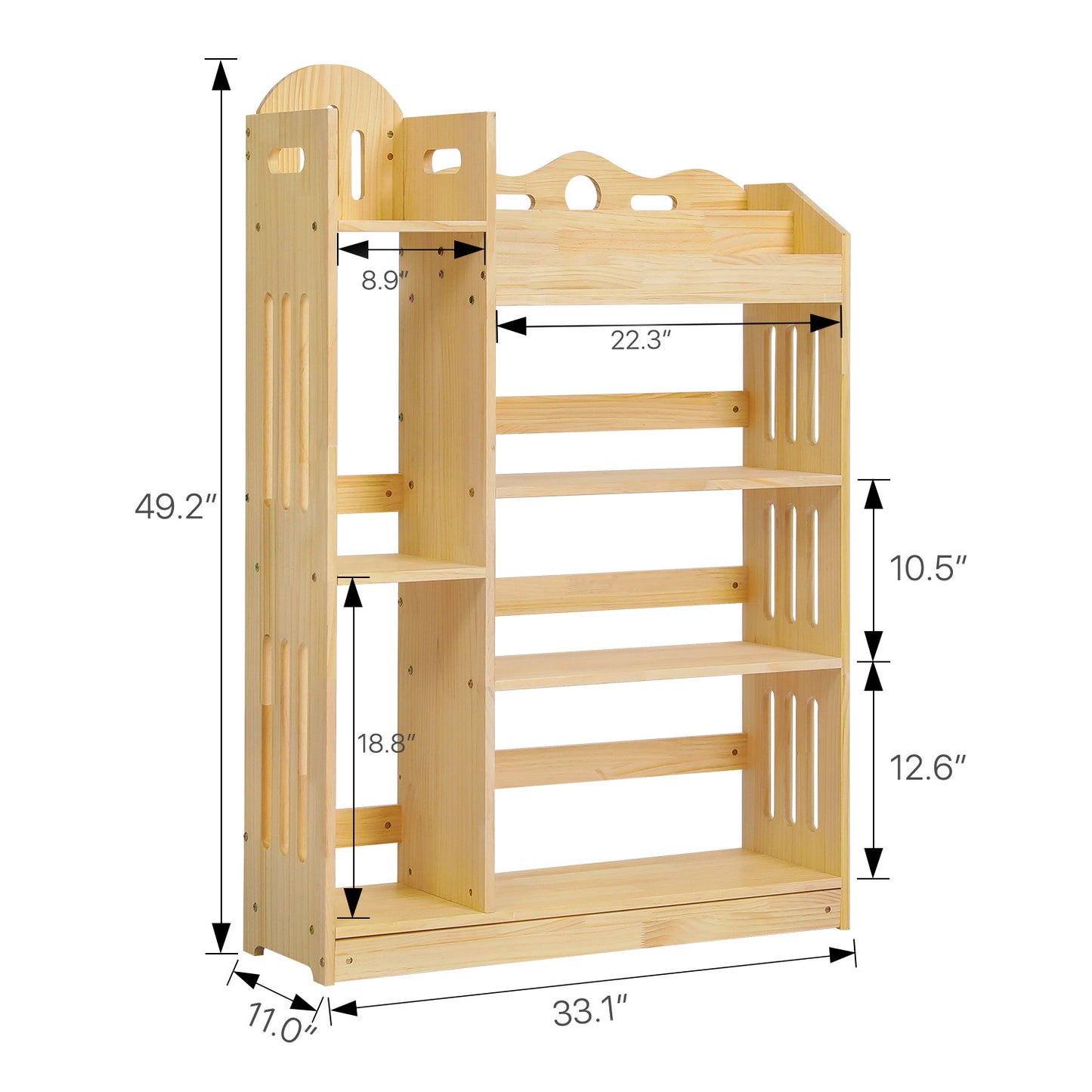 Wooden Display Storage Organizer - Unequal Top - 4 Tier - 33" - Natural