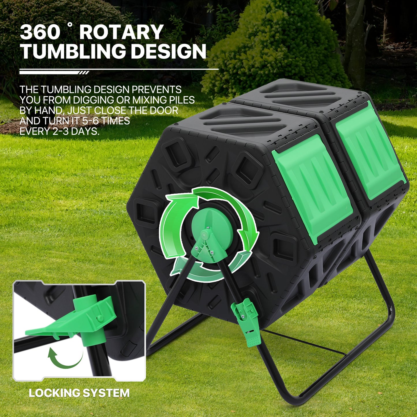 34 Gallon Dual Chamber Compost Bin - 2 Sliding Doors - with Gloves