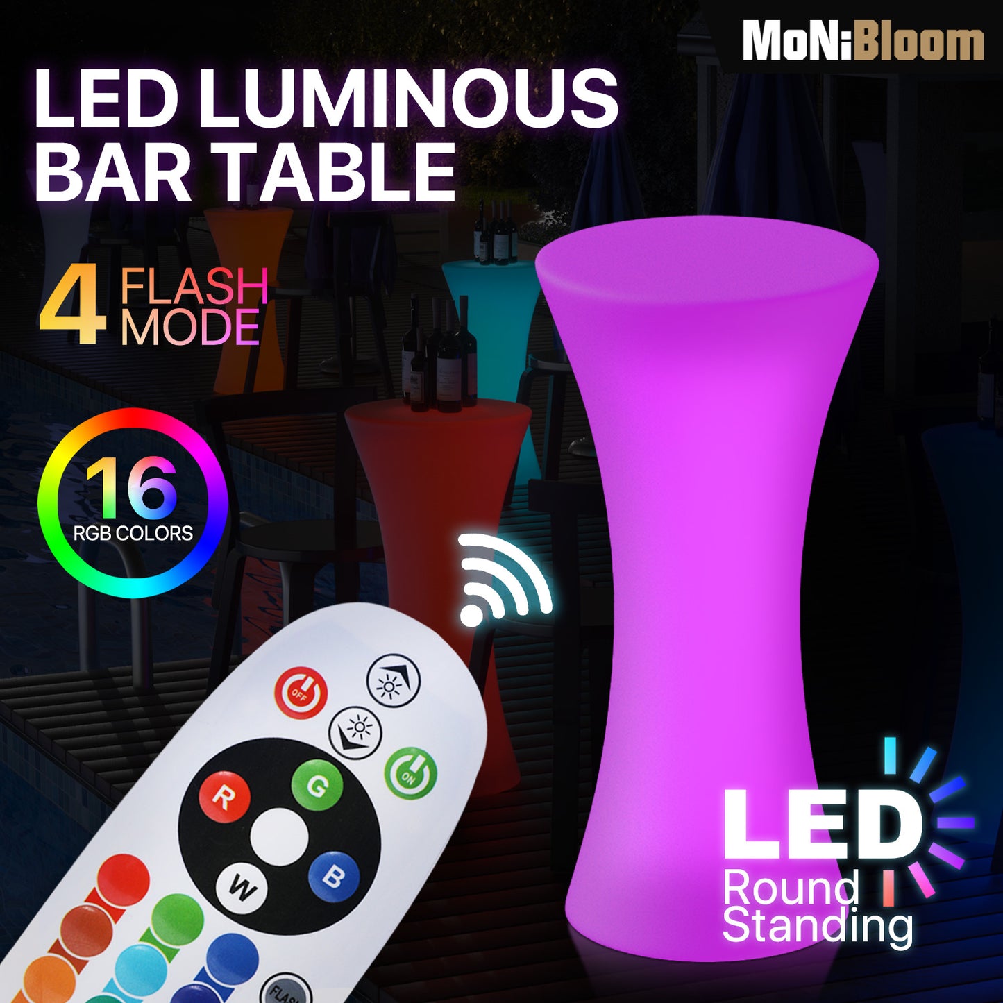 LED - Table - Round Standing - 16 Colors Remote Control