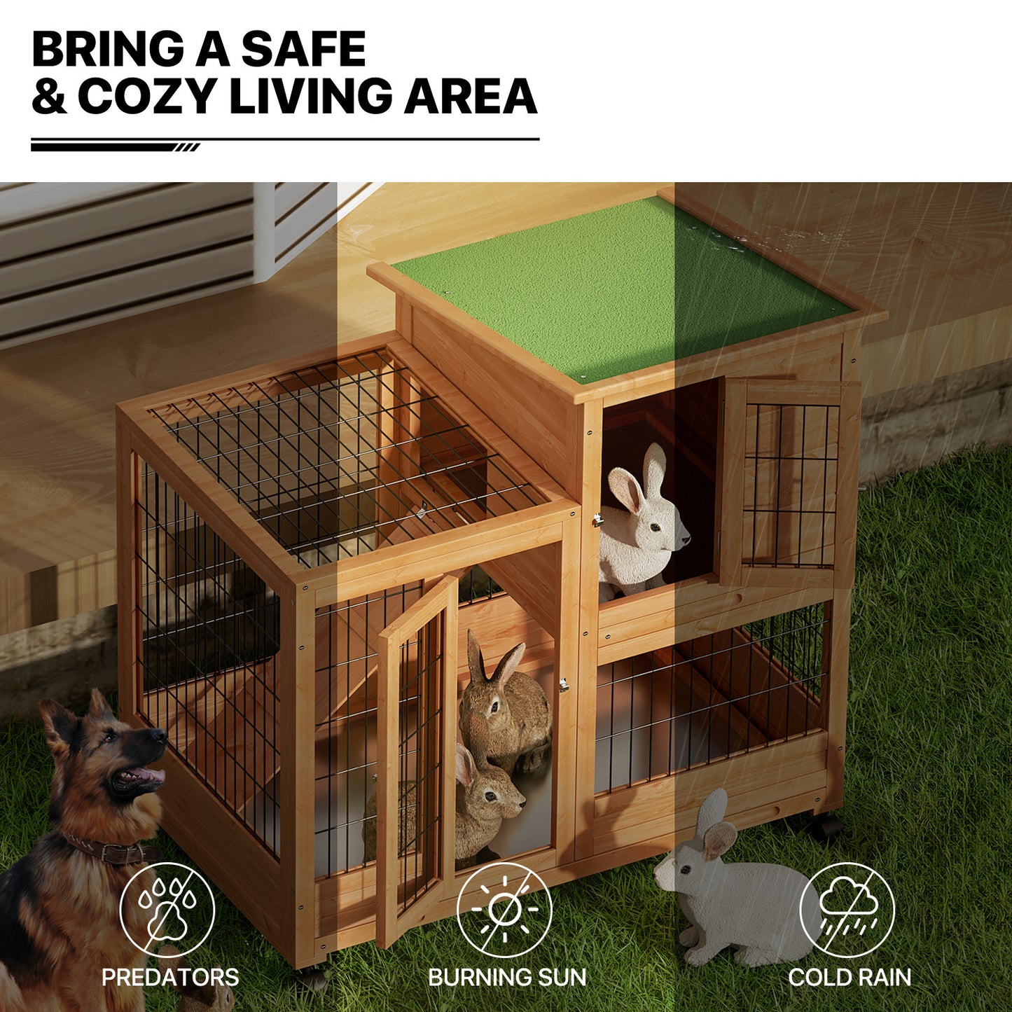 Wooden Chicken Coop Rabbit Hutch - 36'' Length - w/4 Wheels