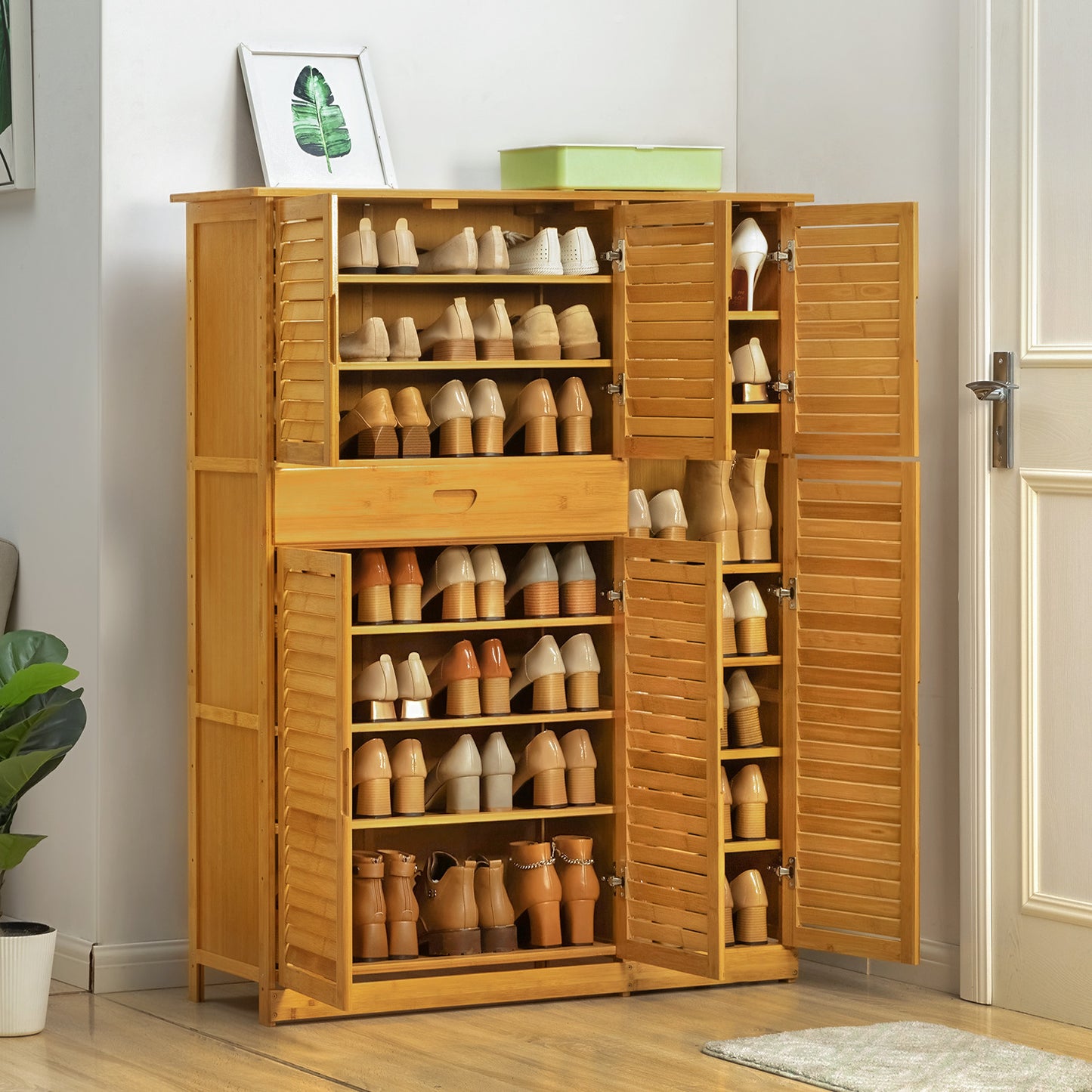 Louver Panel Shoe Cabinet - 40" - 8 Tier - with Drawer