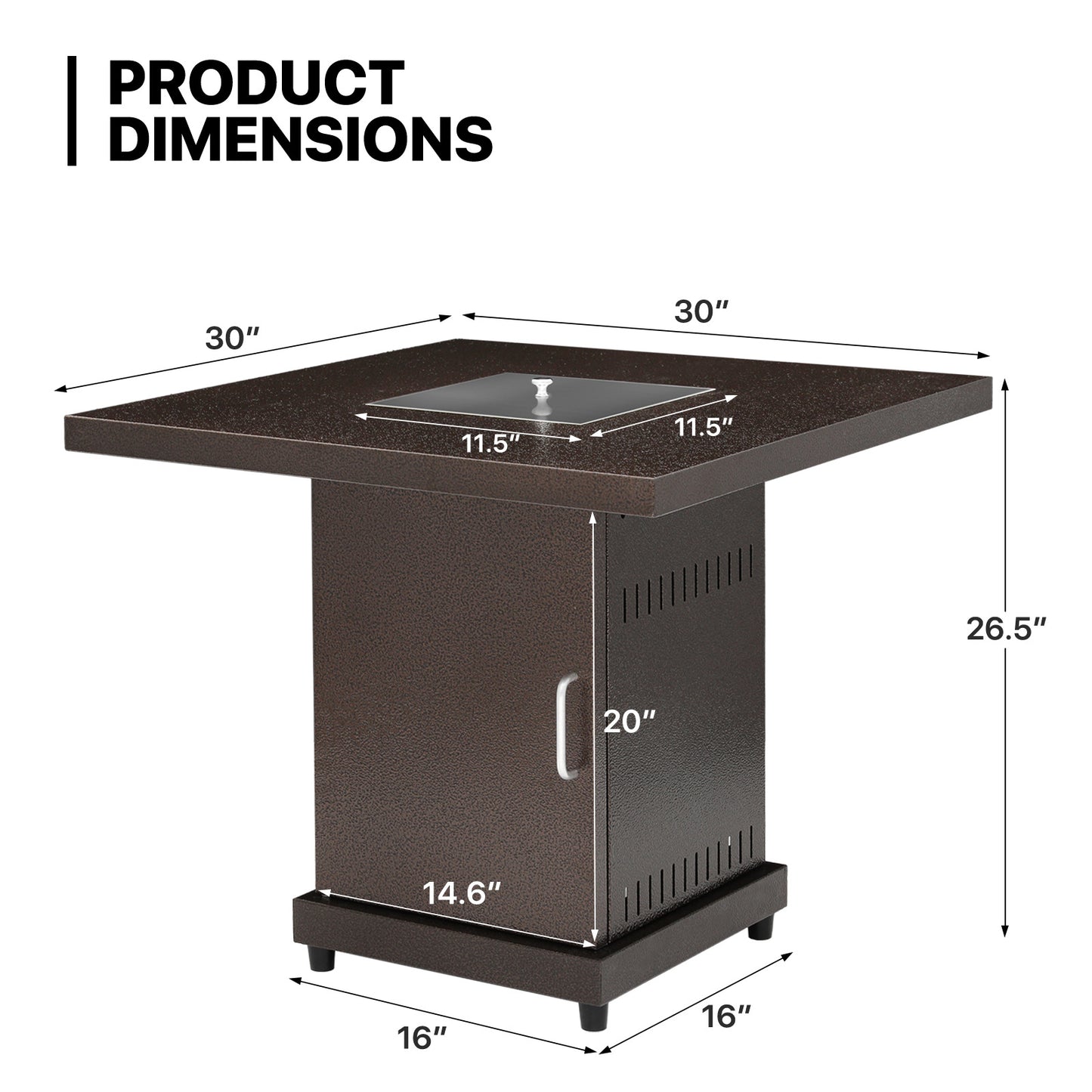 30" Outdoor Square Propane Gas Fire Pit Table 40,000 BTU - w/Lid, Lava Rocks - Brown
