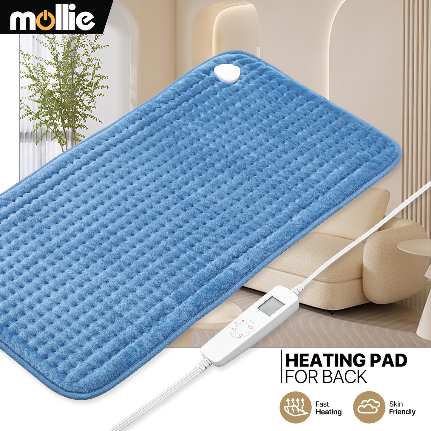 Electric Heating Pad - 20" x 24" Long Plush - Half an Hour Timer + 6 Heating Levels