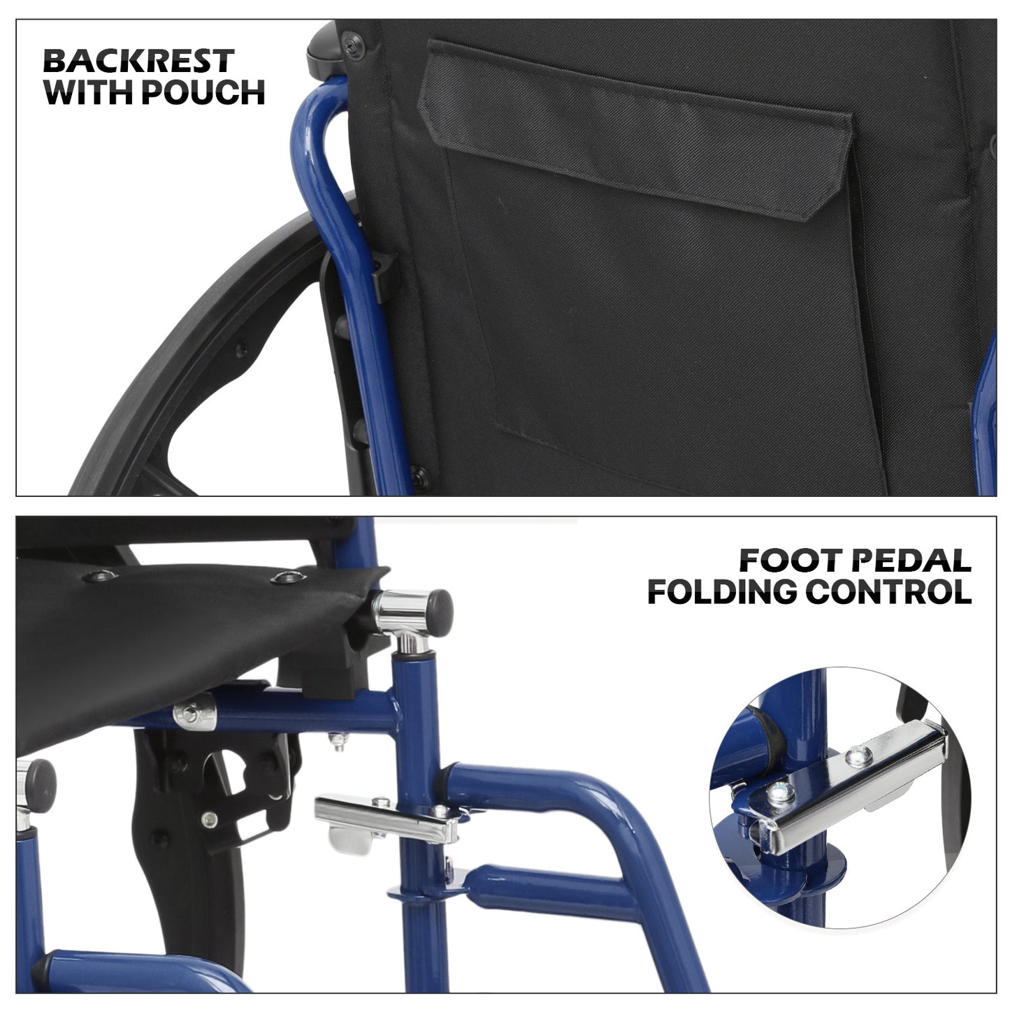Manual Wheelchair - Blue, FDA Approved - 18"x16" Seat