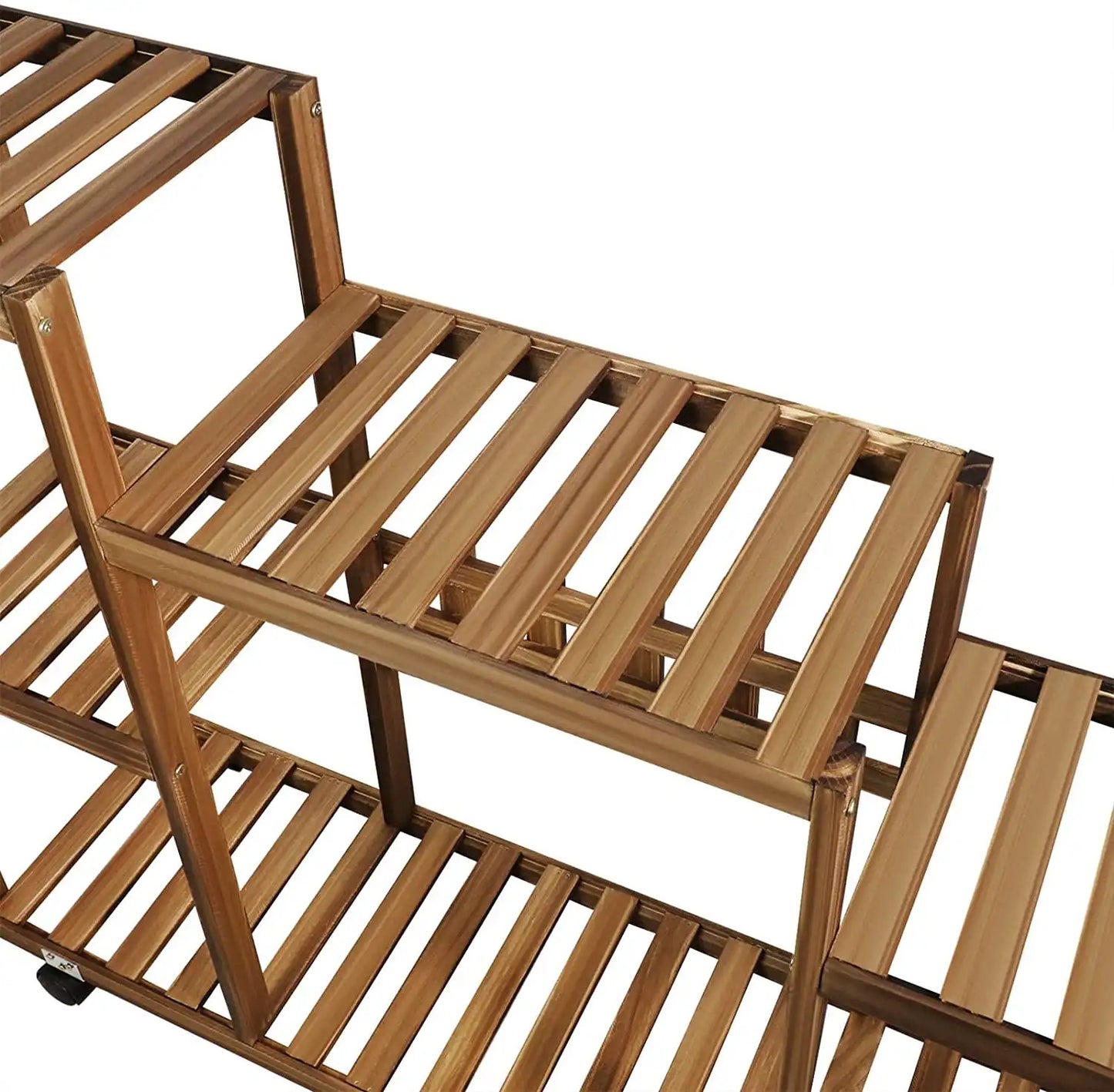 Rolling Multi Tier Wooden Plant Stand - Brown