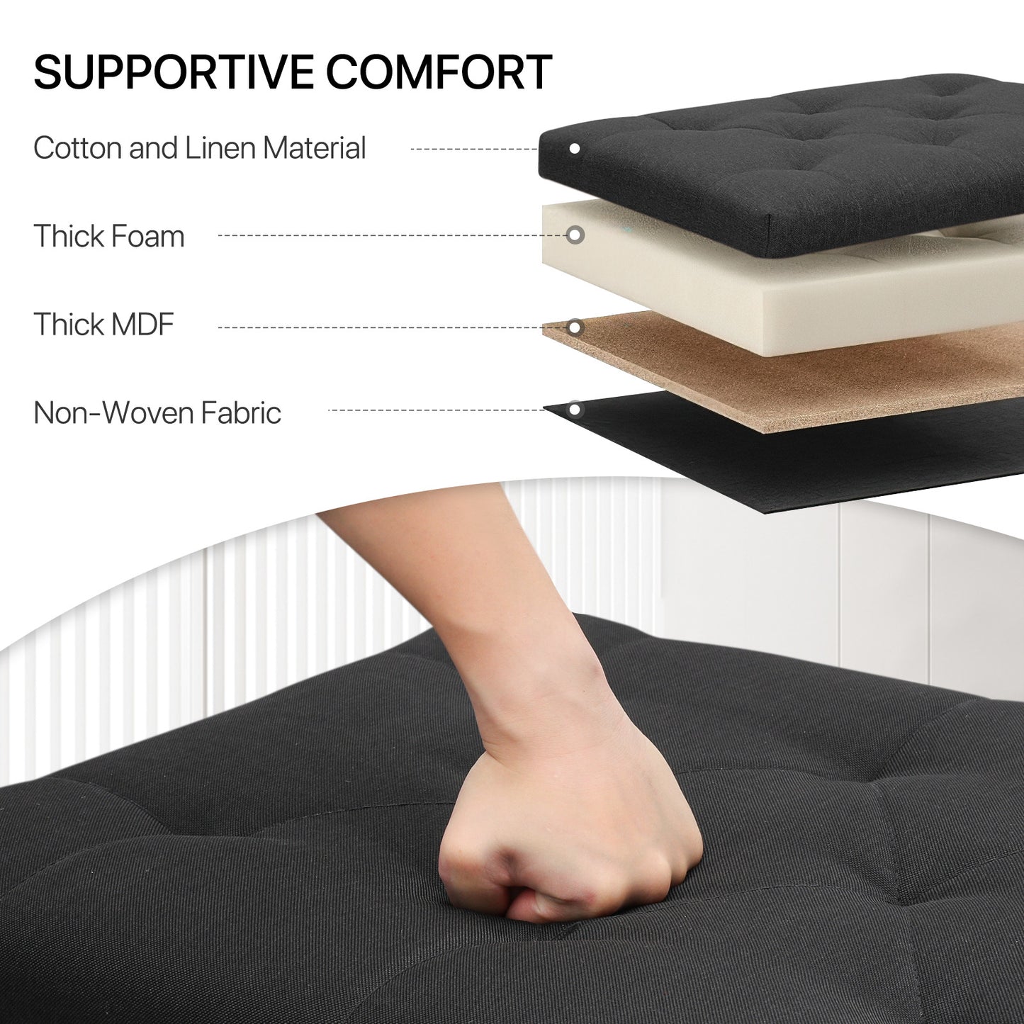 24" Storage Bench Lift Top Tufted Poufs Ottoman Upholstered Footrest Stool