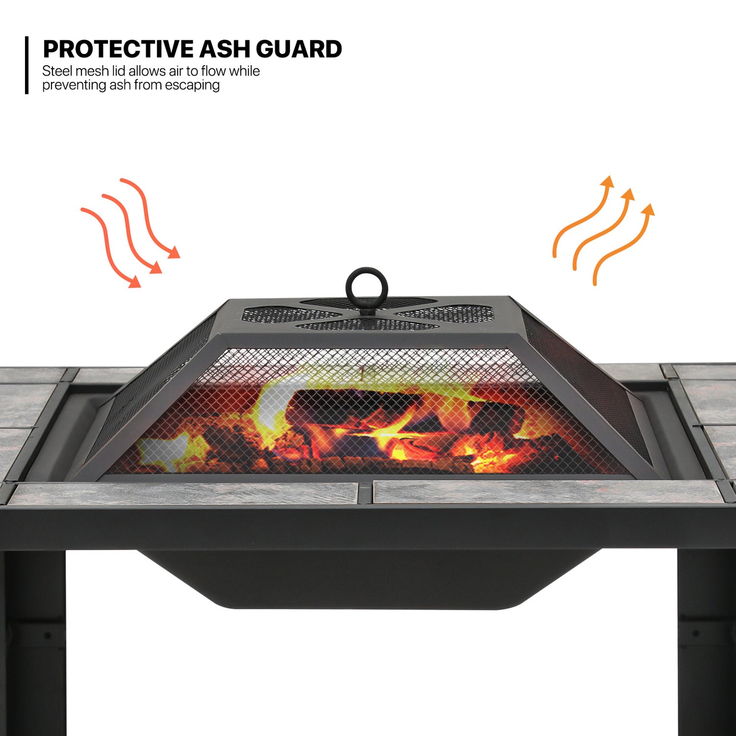 30" Square Marble Tabletop Fire Pit Table w/Lid & Poker & Spark Screen