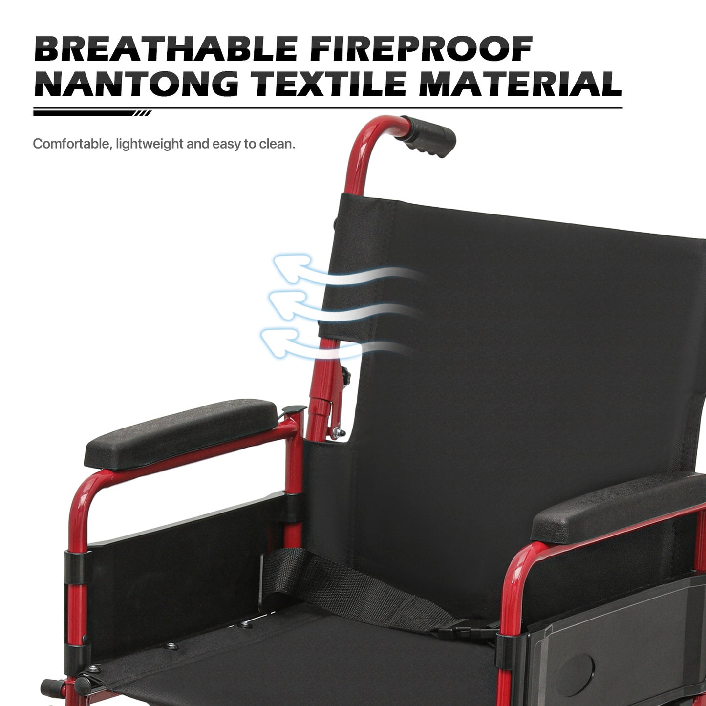 Transport Wheelchair - FDA Approved, PU Paded Armrest, Red