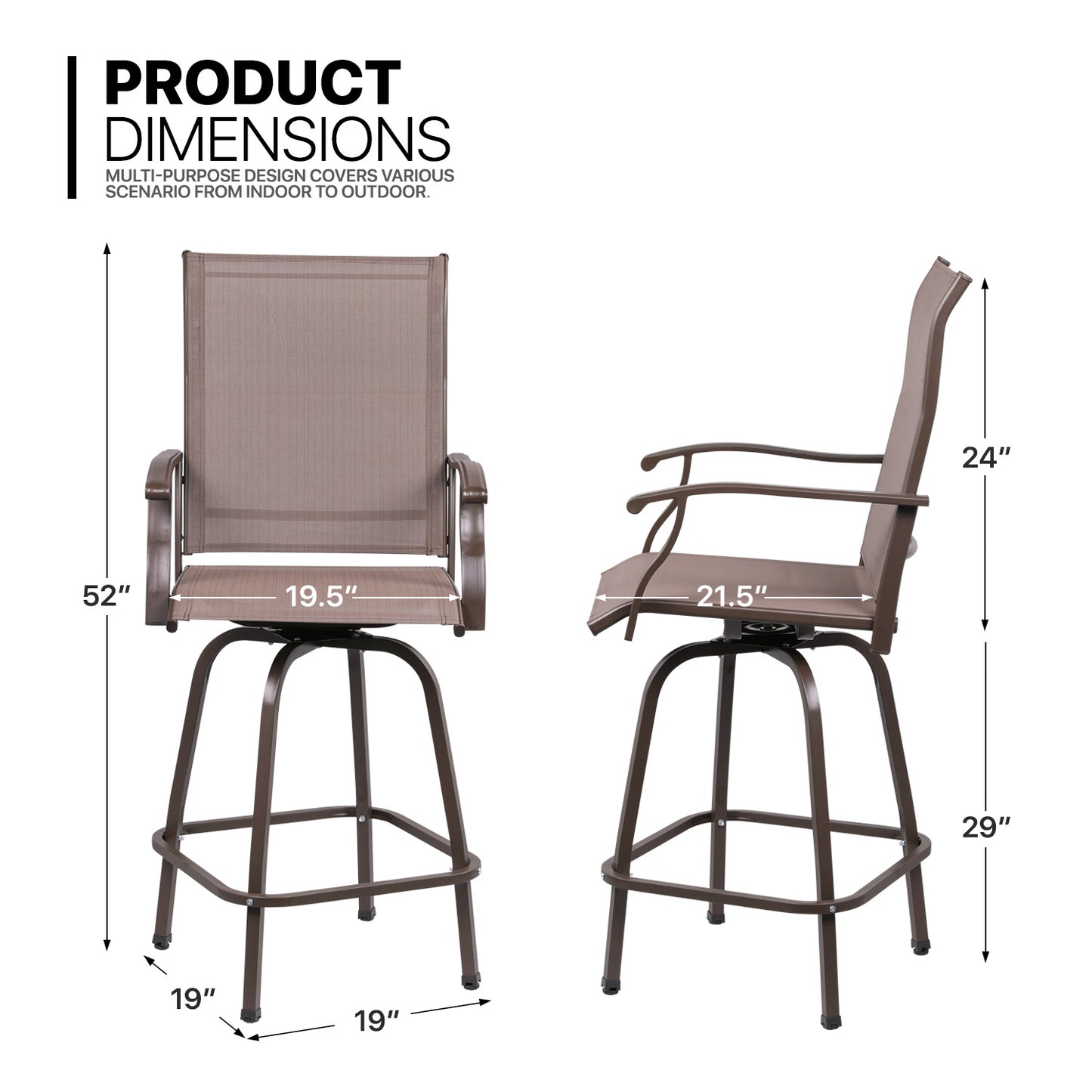 Set of 2 Swivel Patio Bar Stool - 19.5"x21.5" Seat