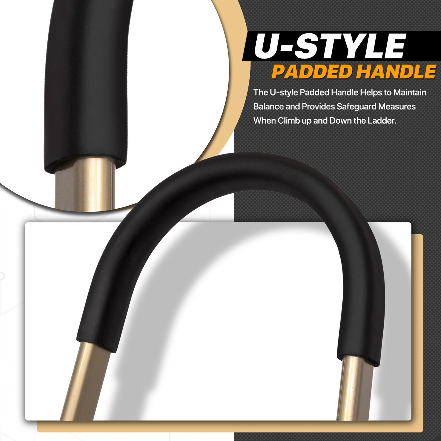 U-Shaped Padded Handle Folding Step Ladder - 3 Steps 3.78 ft/45.3", Gold