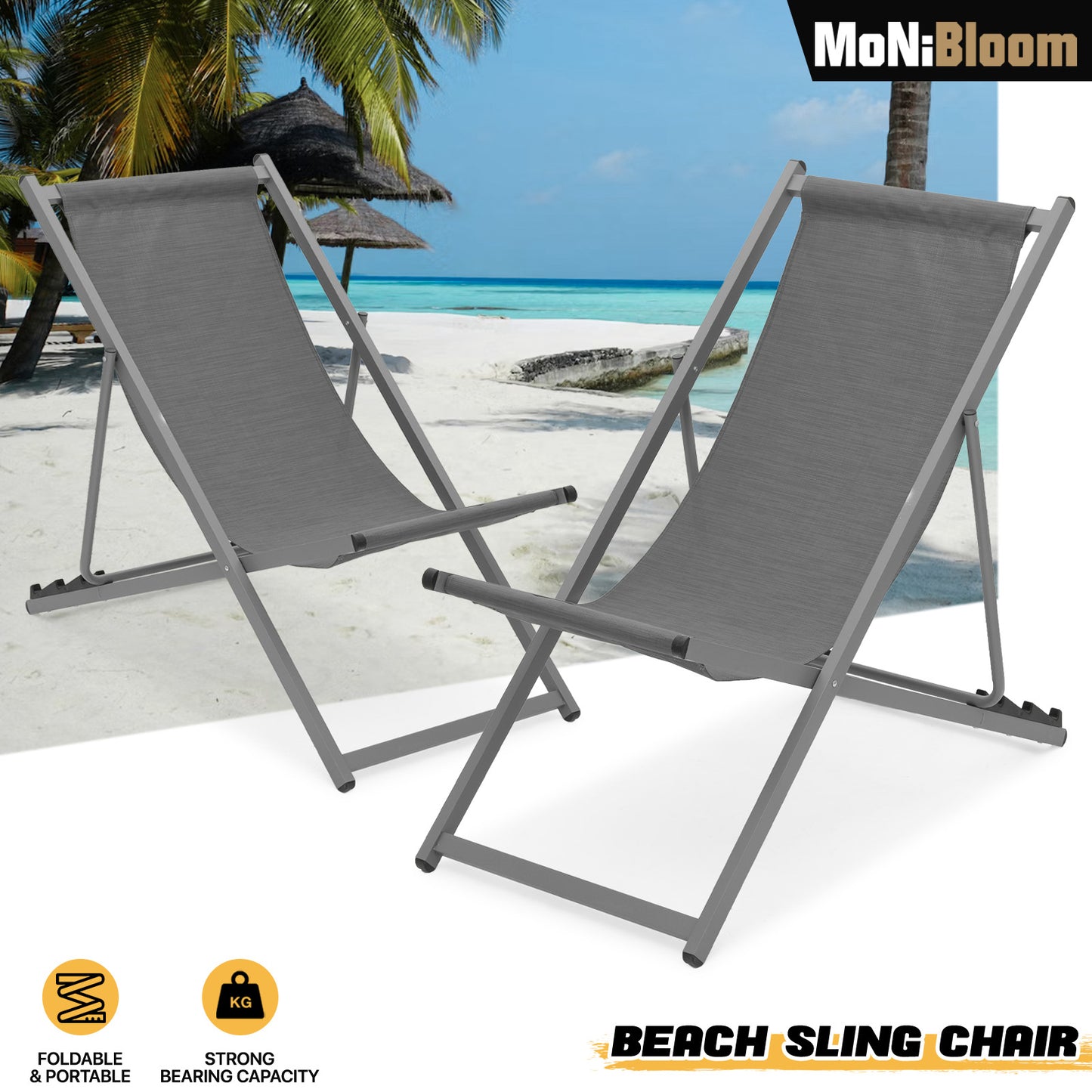 Reclinable Foldable Beach Sling Chair - Teslin Fabric Seat