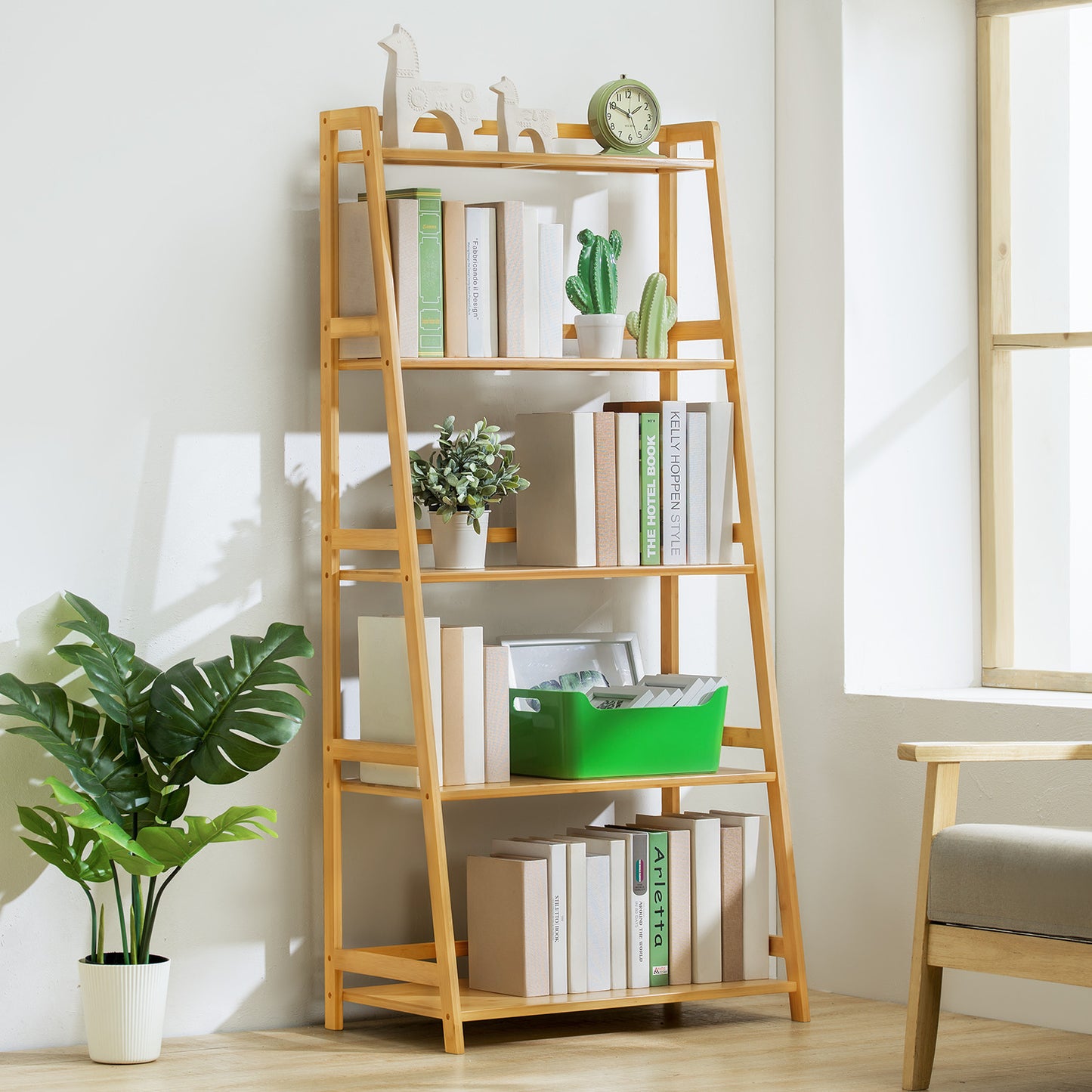 Adjustable Trapezoid Stand Alone Multi-Functional Shelf - 5 Tier - Natural
