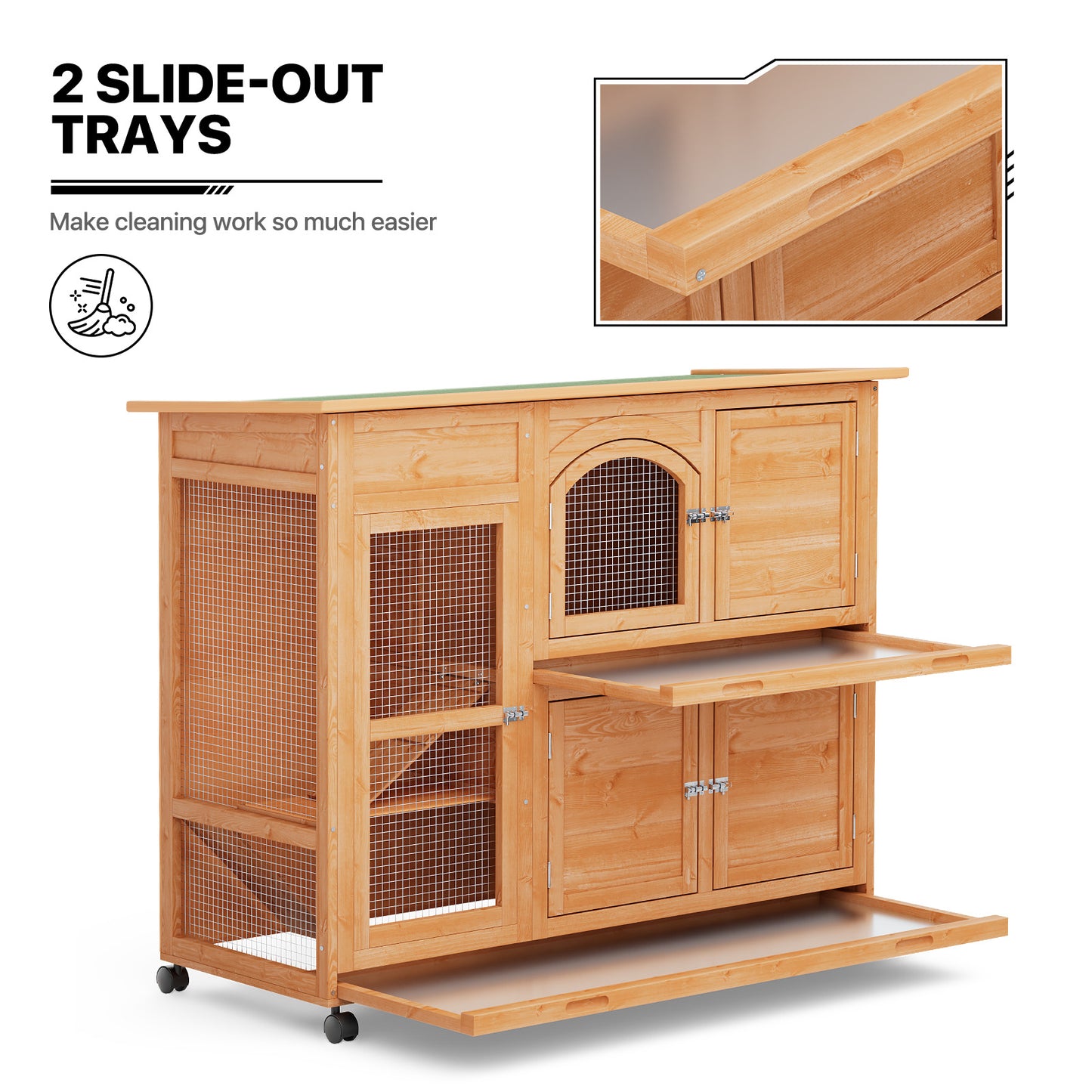 Wooden Chicken Coop Rabbit Hutch - 47.5'' Length - w/4 Wheels
