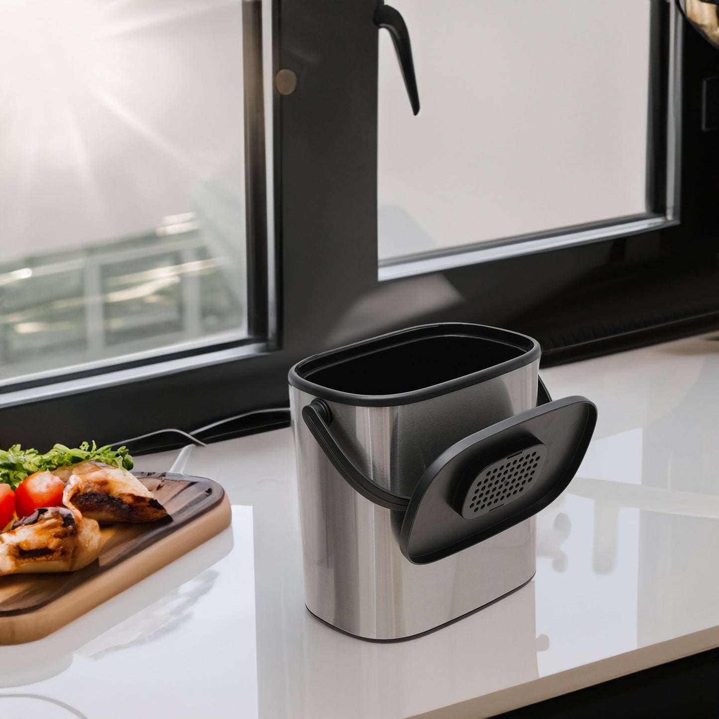 5L Hanging Trash Bin - Stainless Steel - With Lid