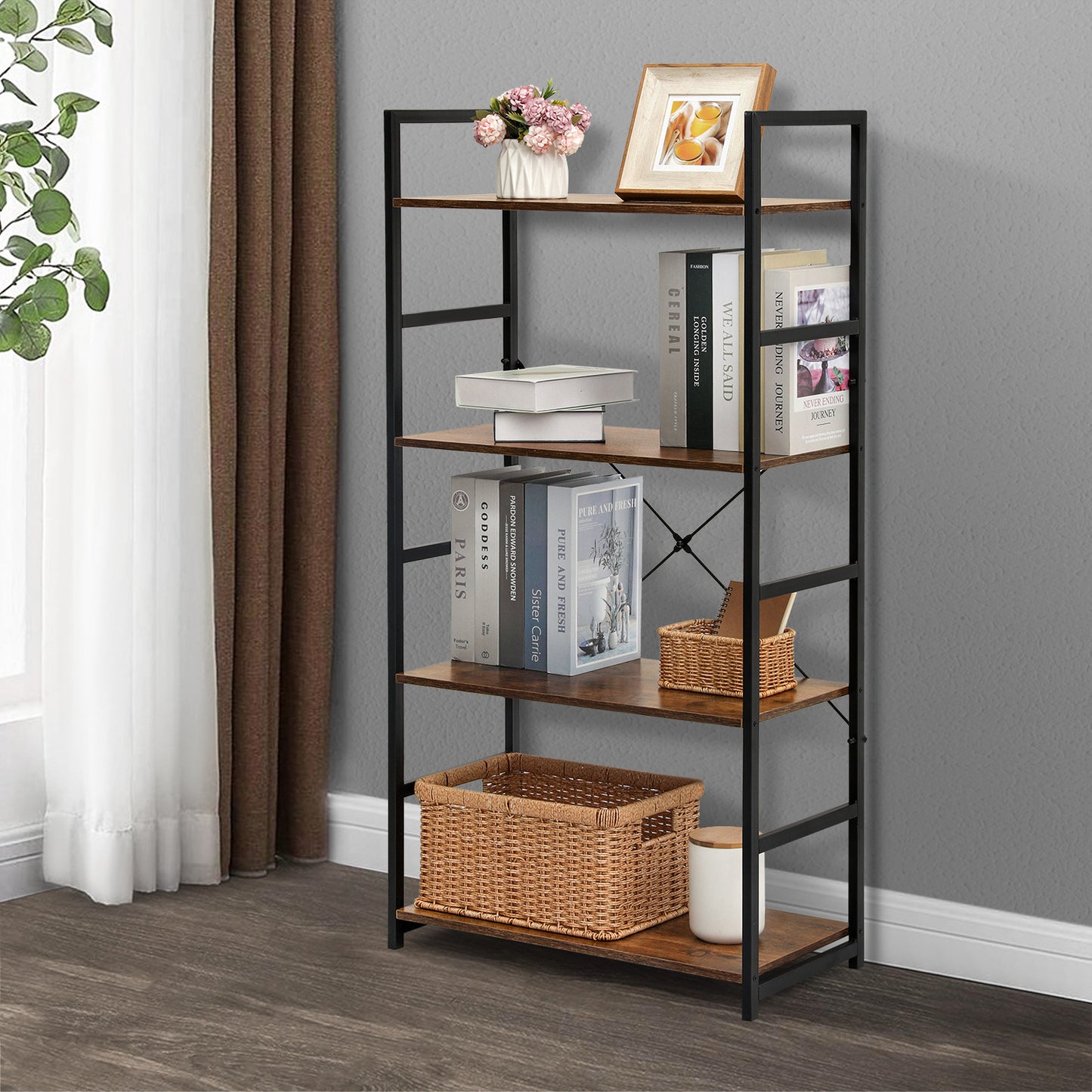 Multipose-use Bookcase Storage Rack 24"x12"x47.5" - 4 Tier