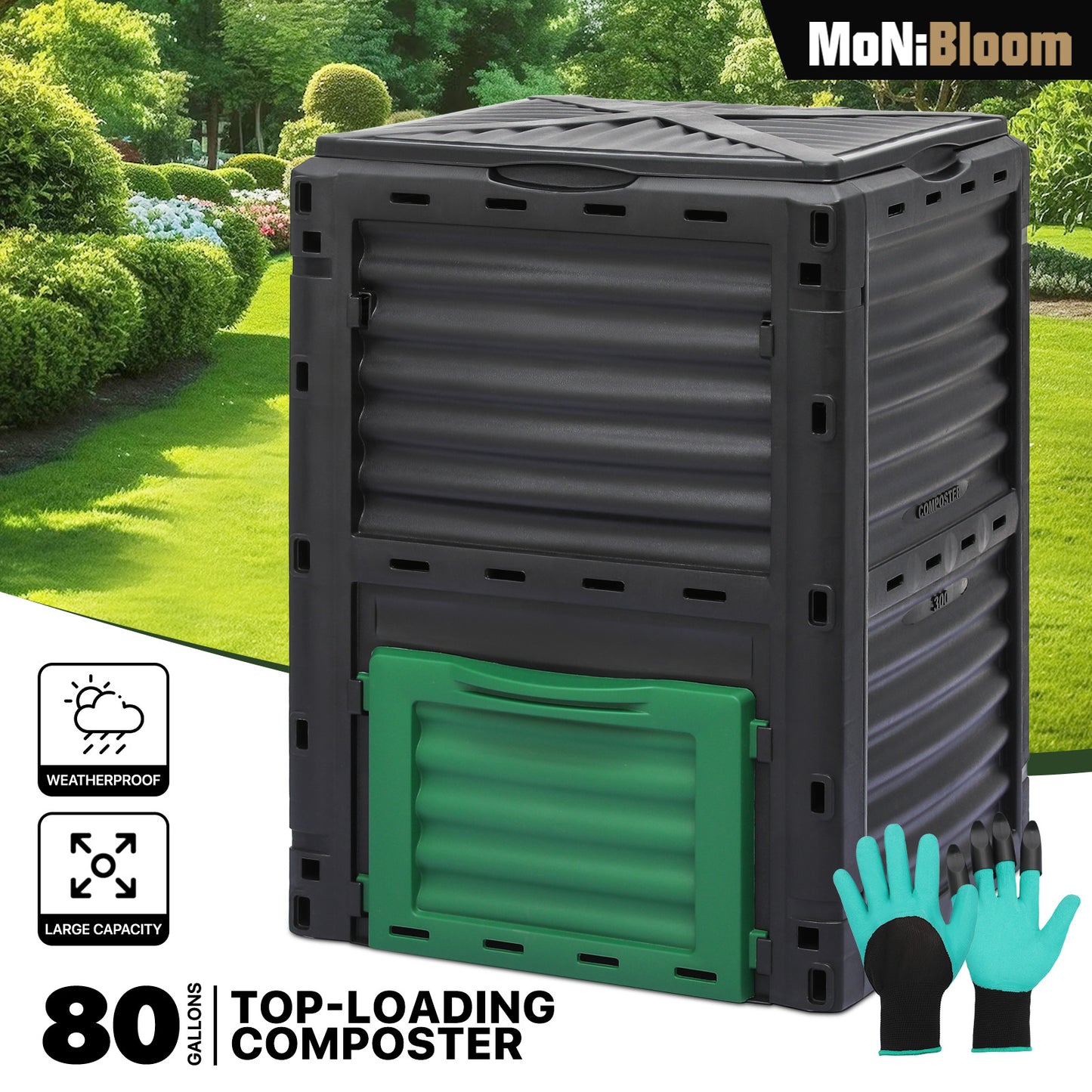 80 Gallon Barrel Compost Bin - with Gloves