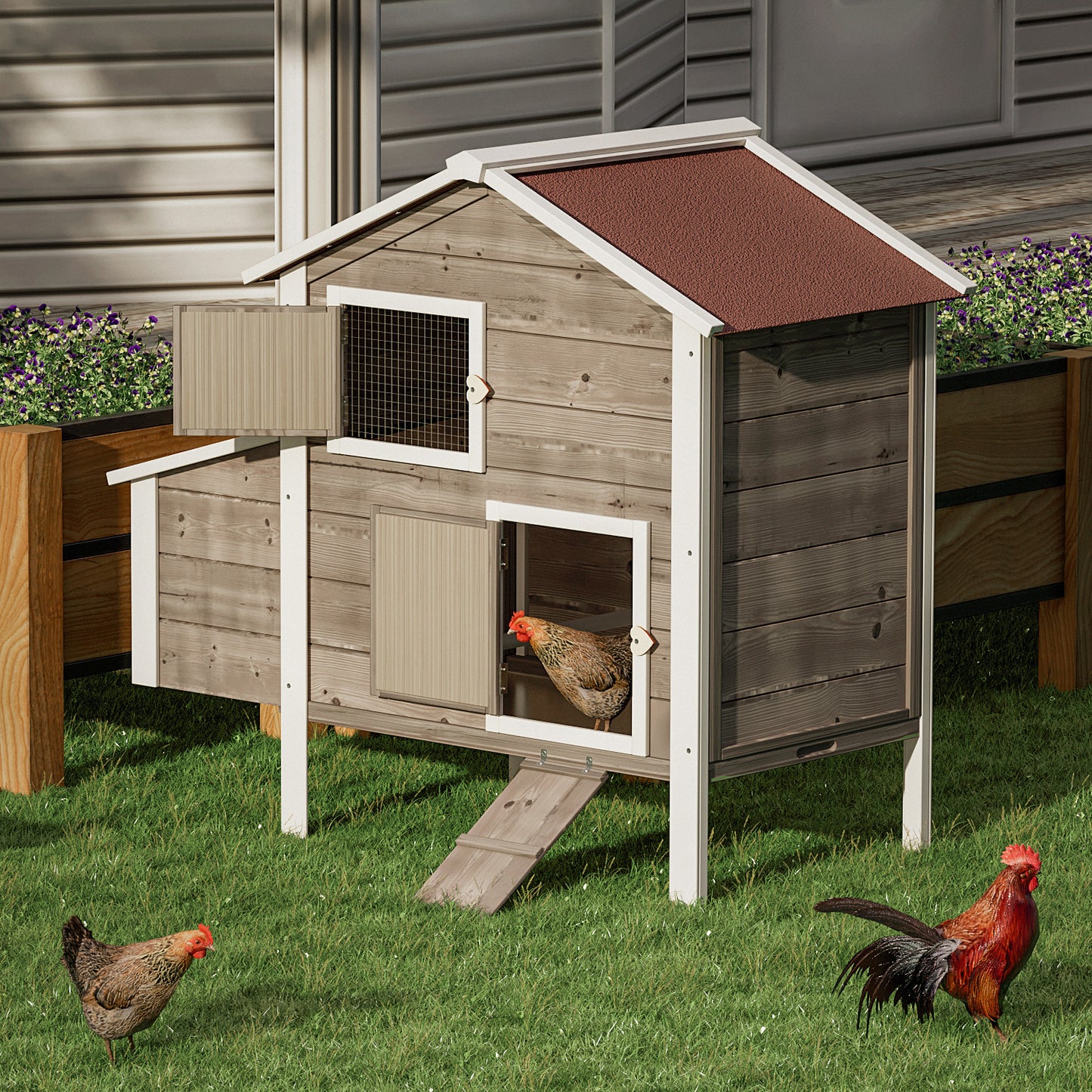 Wooden Chicken Coop with Removable Tray+Ventilation Door+Nesting Box