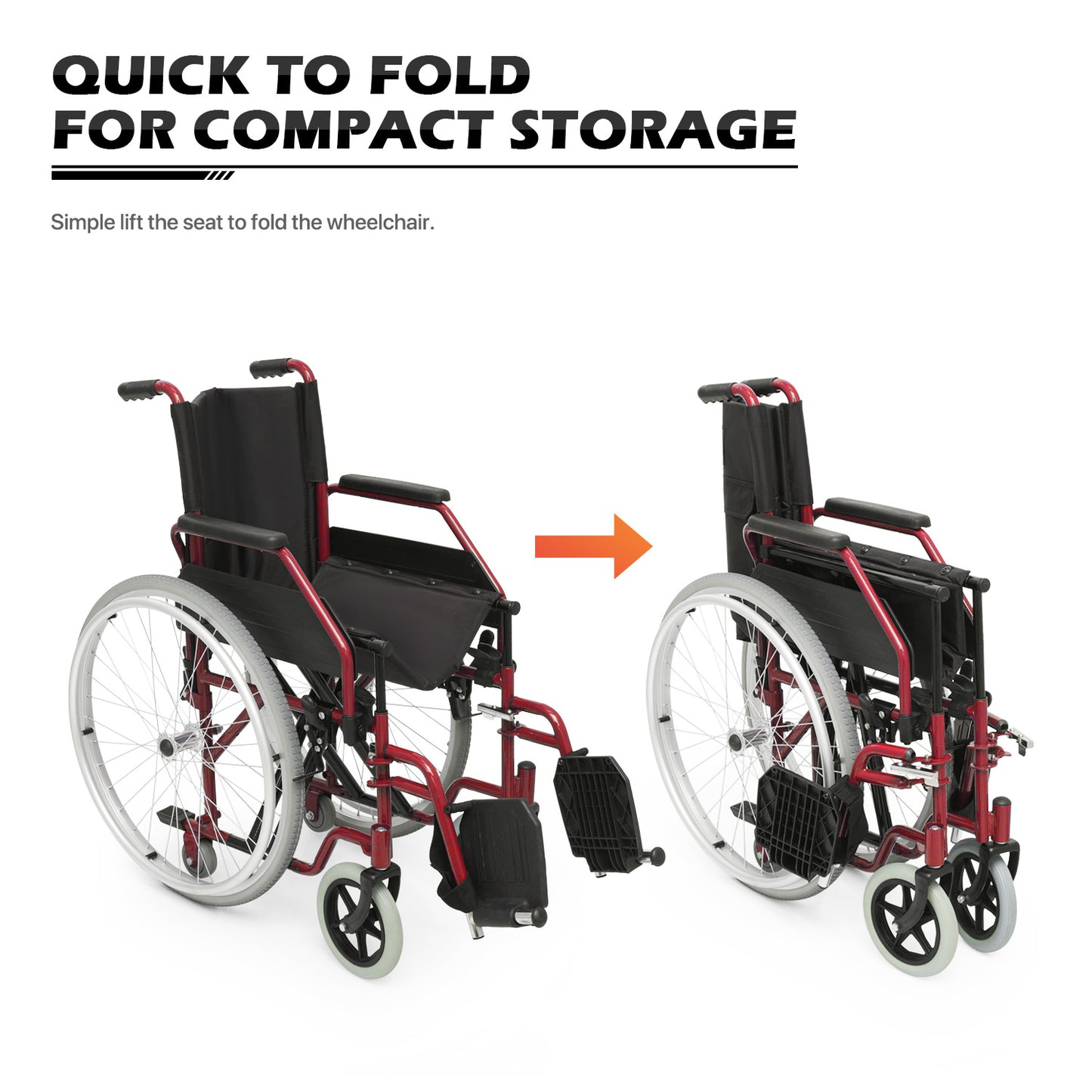 Manual Wheelchair - 7.5'' Front & 23.5'' Rear Wheel - 17"x15.5'' Nylon Seat