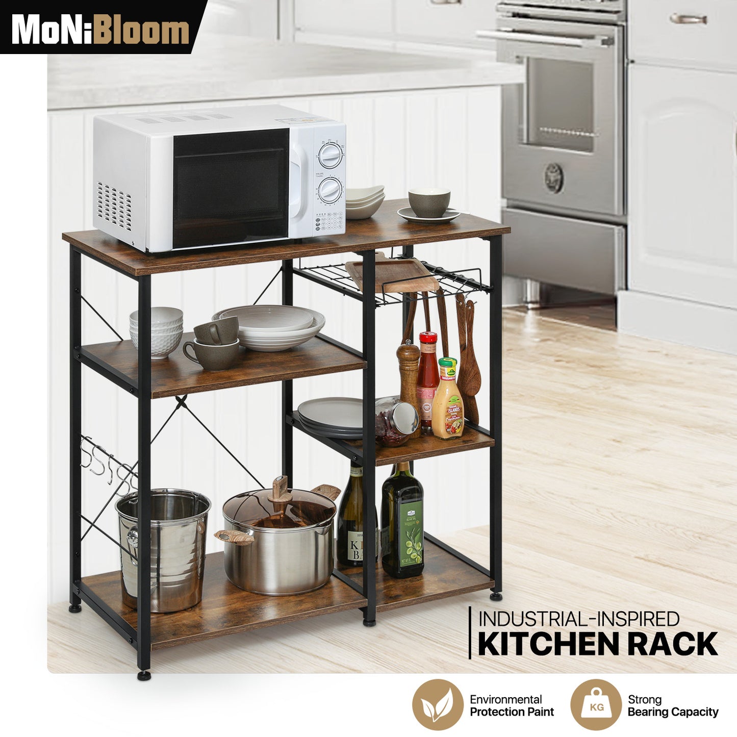 Kitchen Baker's Rack 35.5"x16"x33" - with Shelf & Movable Basket
