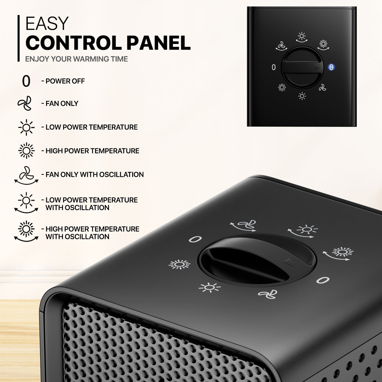 1200W Electric Cuboid PTC 160 sq.ft Space Heater w/Silent Knob