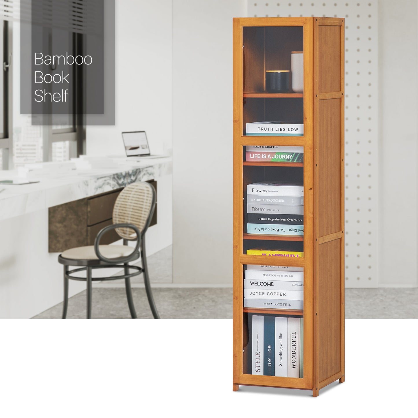 Visible Single Door Bookcase - Bamboo/Acrylic - Brown