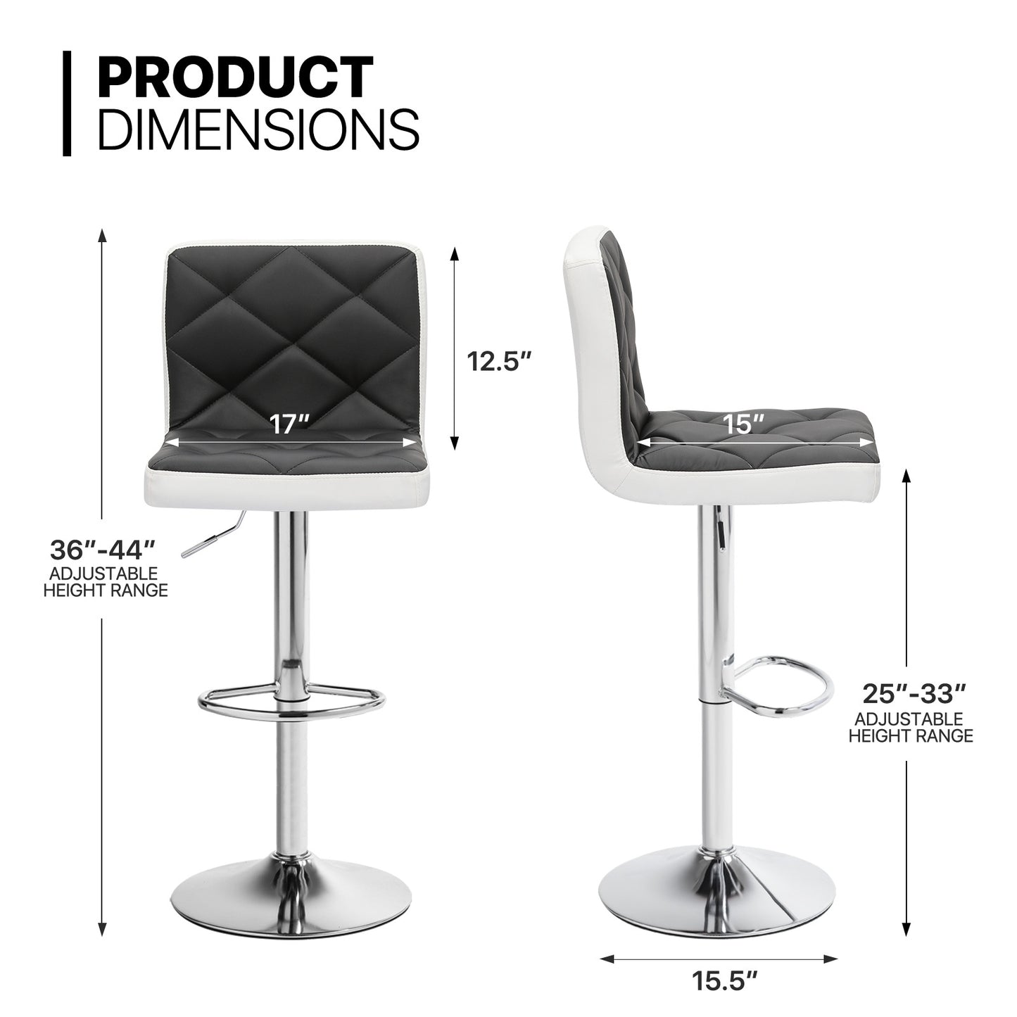Set of 2 Leather Bar Stool Modern Adjustable Swivel Kitchen Counter Height Chair