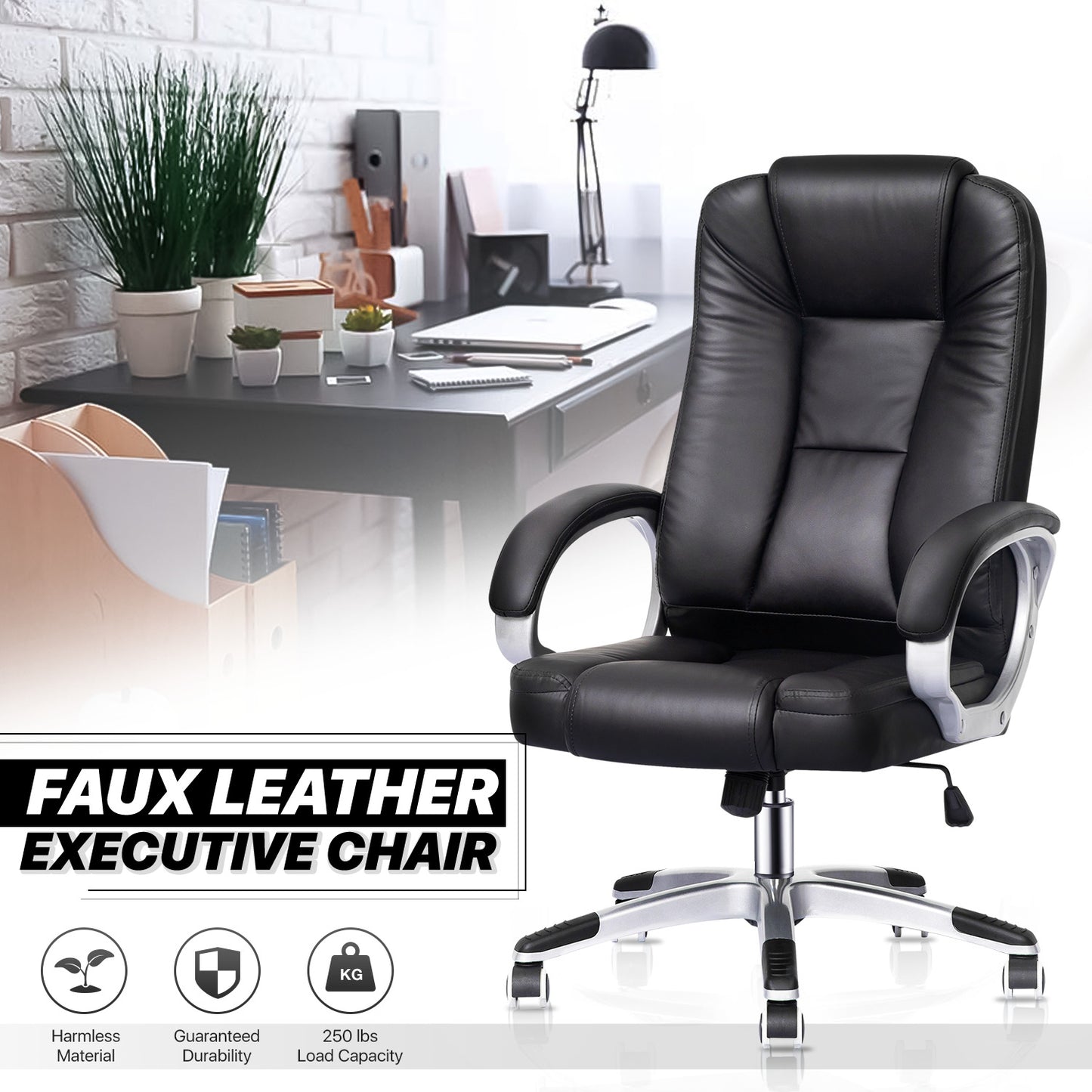 Faux Leather Executive Chair - 29" x 47" Studded Mat Set