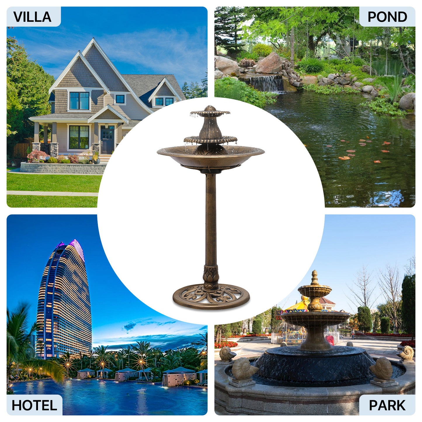35" Tall Outdoor 3-Tiered Pedestal Water Fountain - Bird Bath
