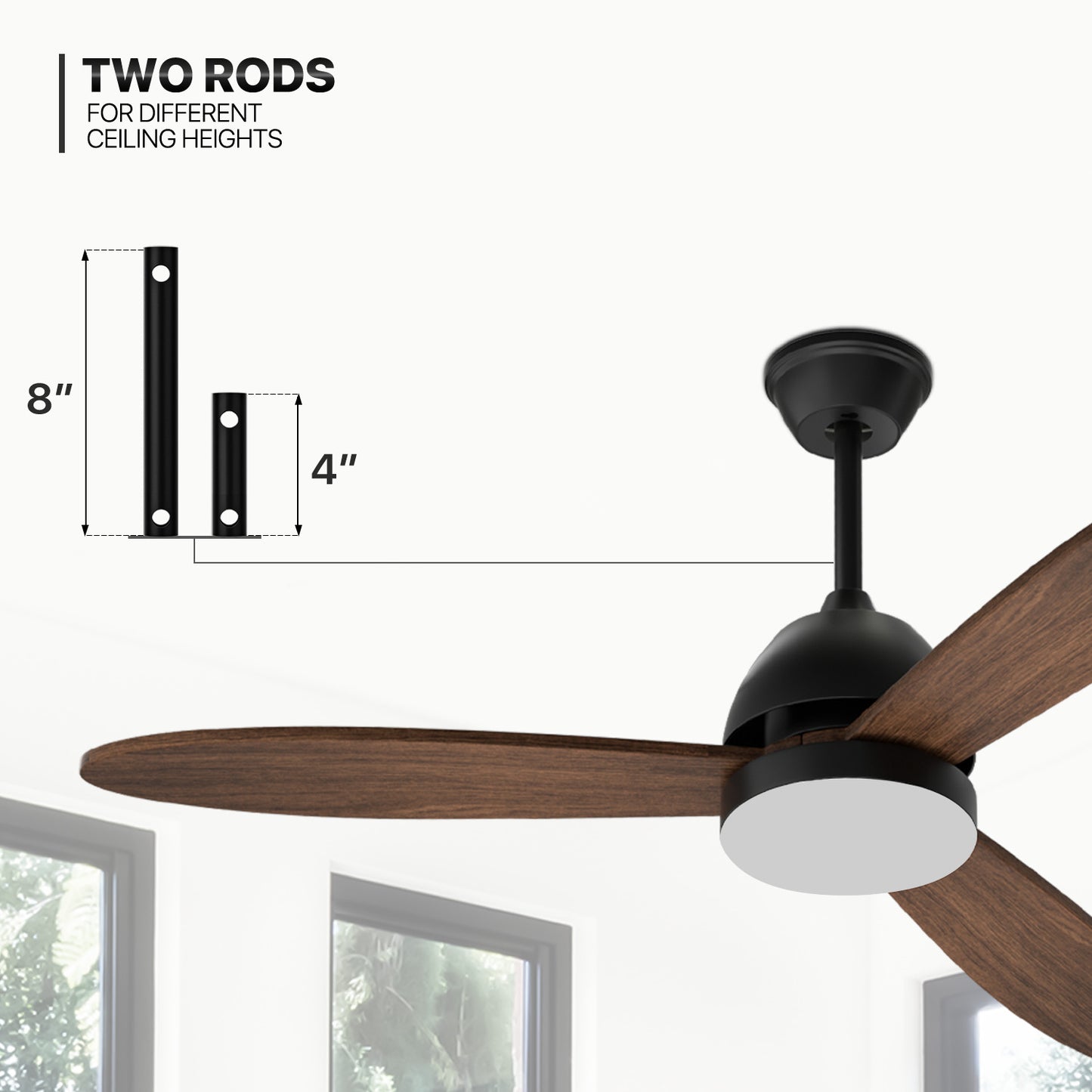 52" LED Ceiling Fan - 3 Blades - 3 Color Changing - 6 Speeds w/2 Down Rods