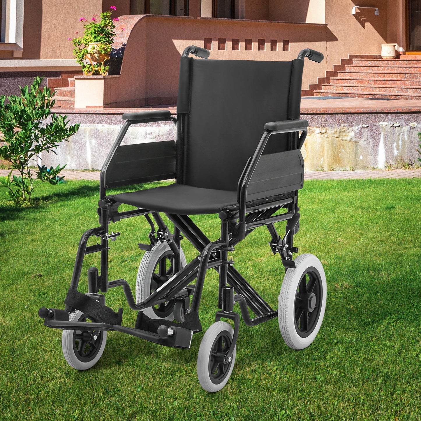 Transport Wheelchair - PU Solid Tyre - Black
