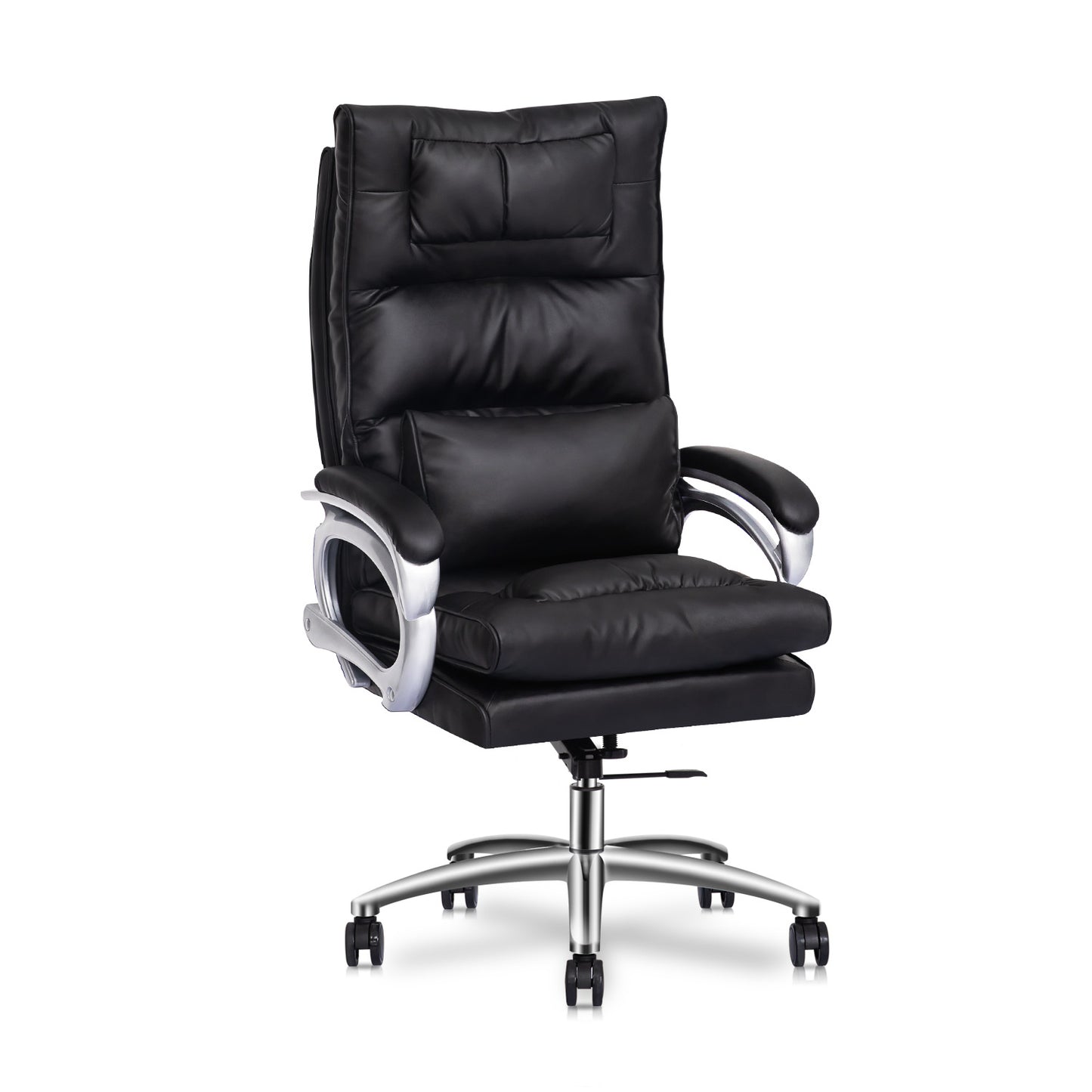 Faux Leather Executive Chair with Lumbar Support - 29" x 47" Studded Mat Set