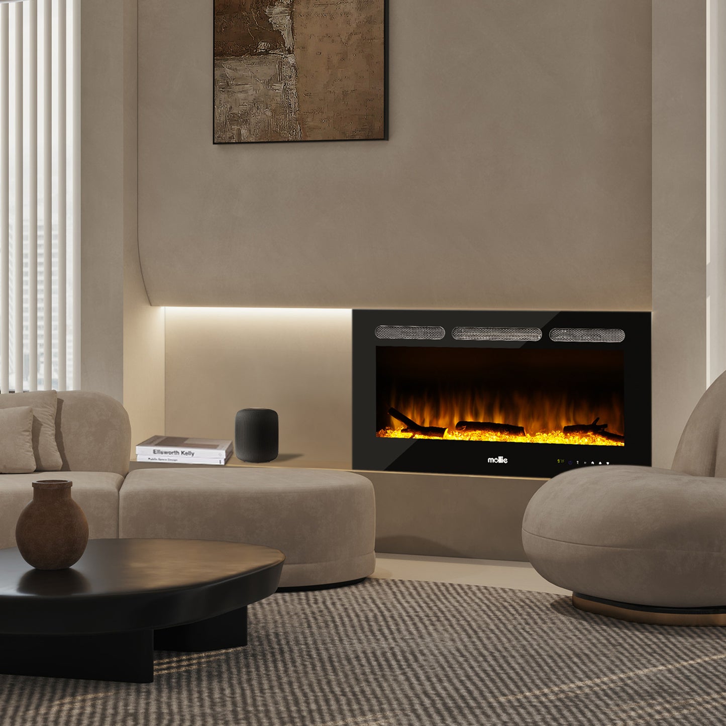 36" Wall Mounted Electric Fireplace - 1400W Space Heater - 8 Flame Colors 4 Brightness Level - with Remote