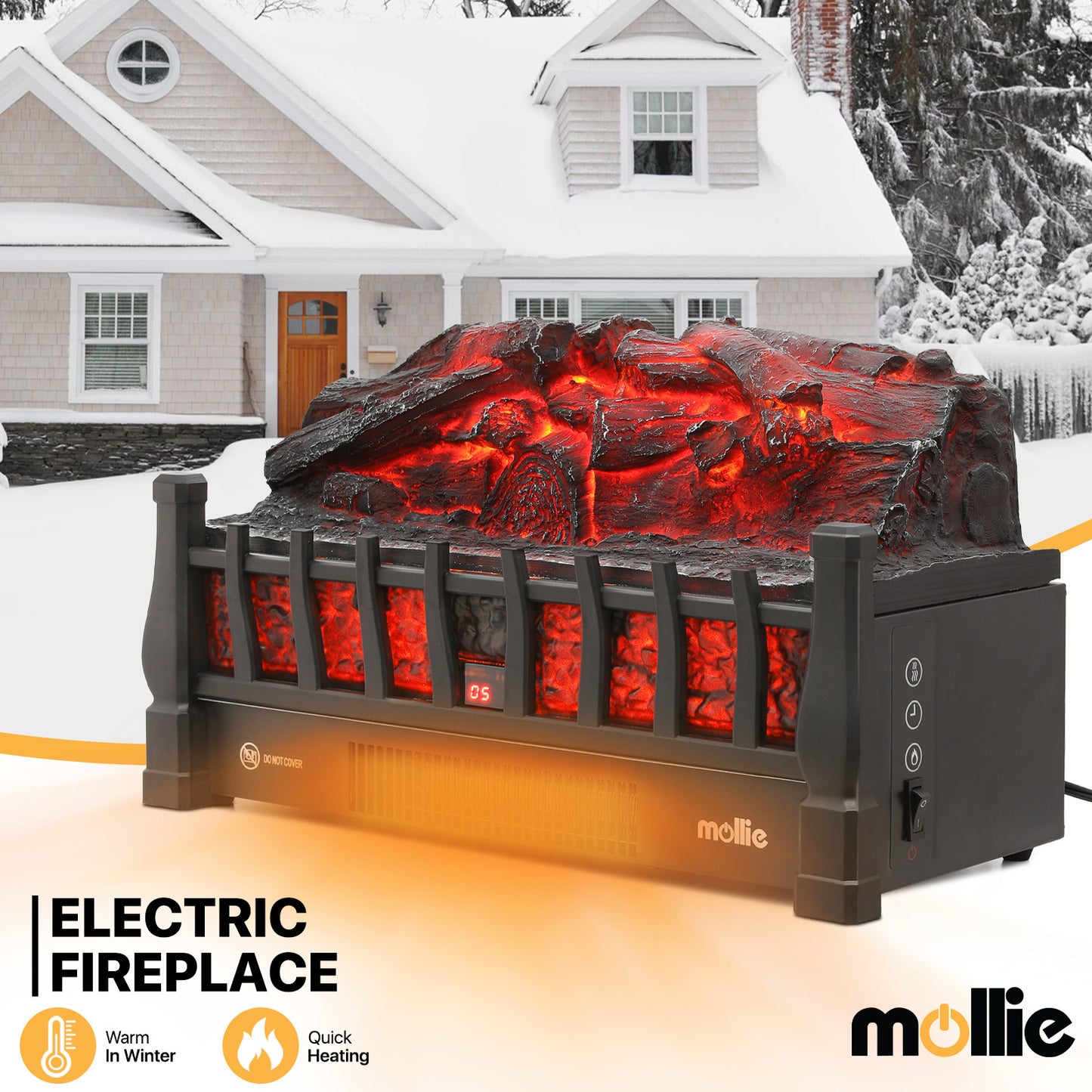 Electric Fireplace - 1500W Space Heater - Logs and Inserts - 5 Level Flame Brightness - with Remote