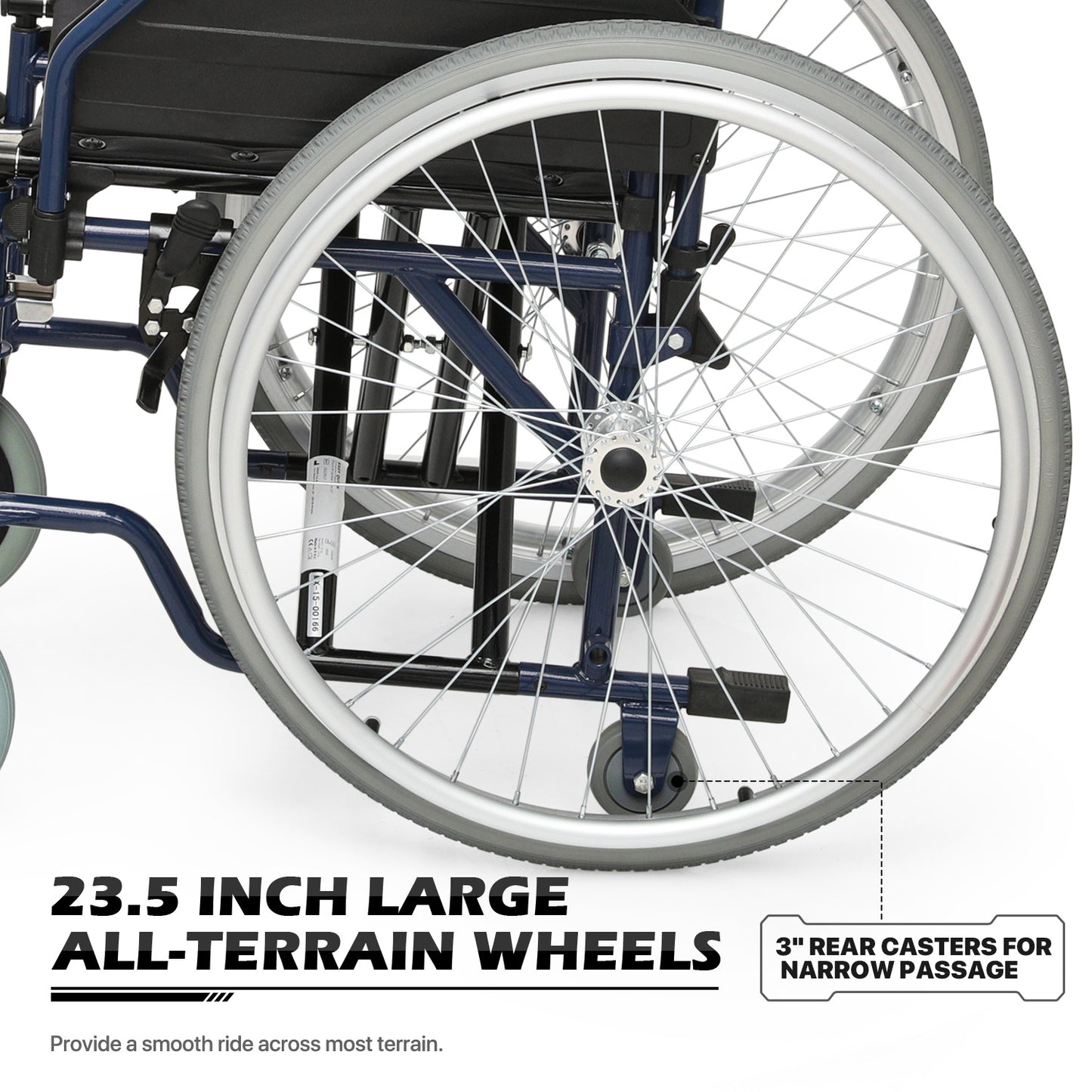 Manual Wheelchair - 7.5'' Front & 23.5'' Rear Wheel - 17"x15.5'' Nylon Seat
