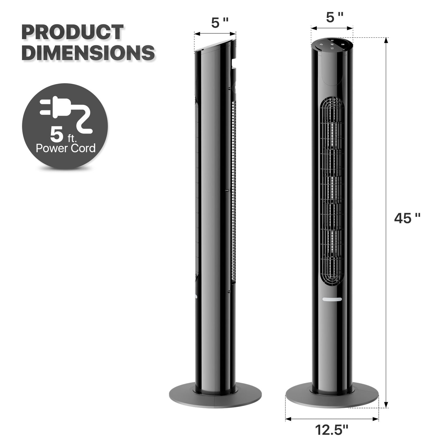 45" Digital Tower fan 8 Speed - 4 Modes - LED Bottom Night Light
