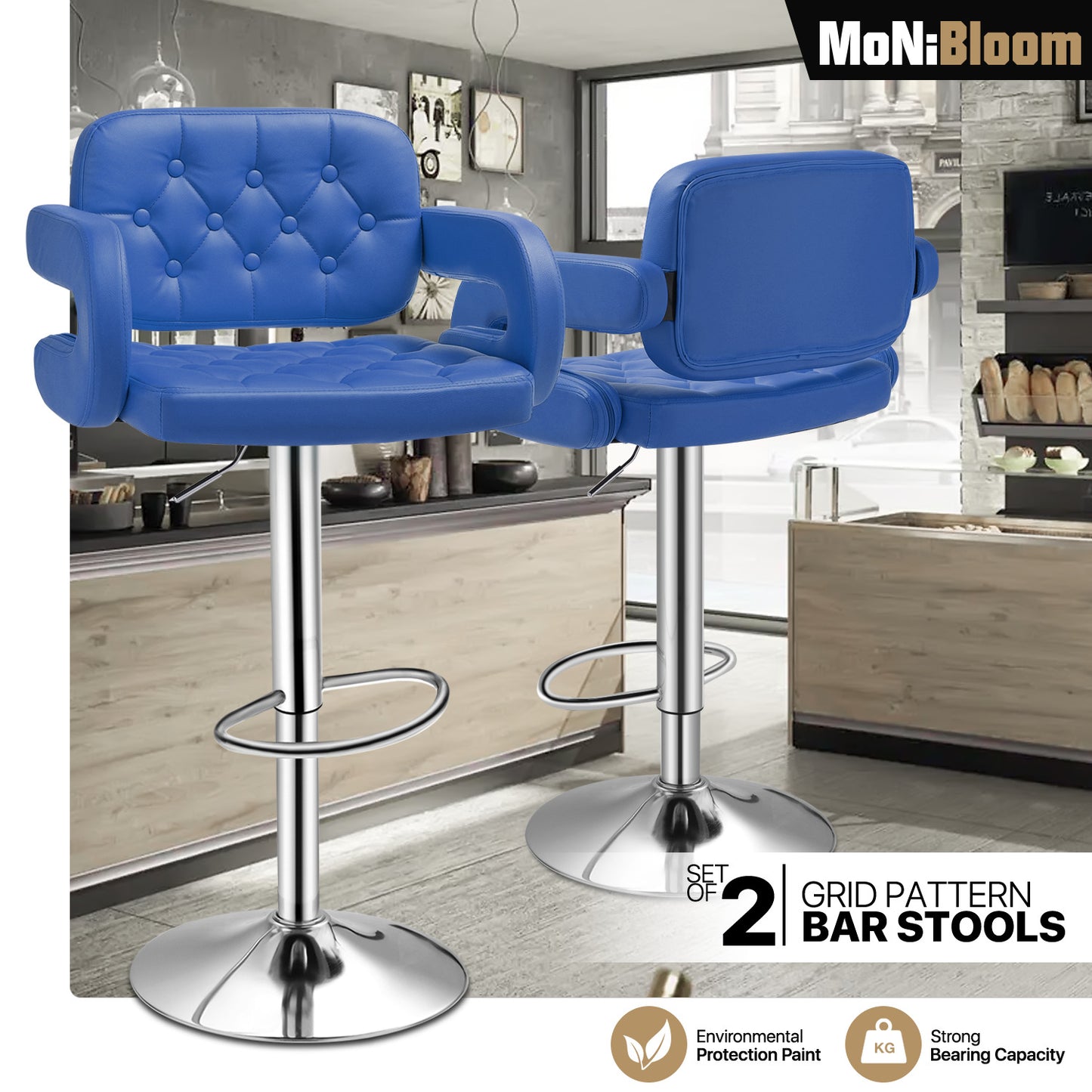 Diamond Pattern Bar Stool w/Handrest 2 Pcs