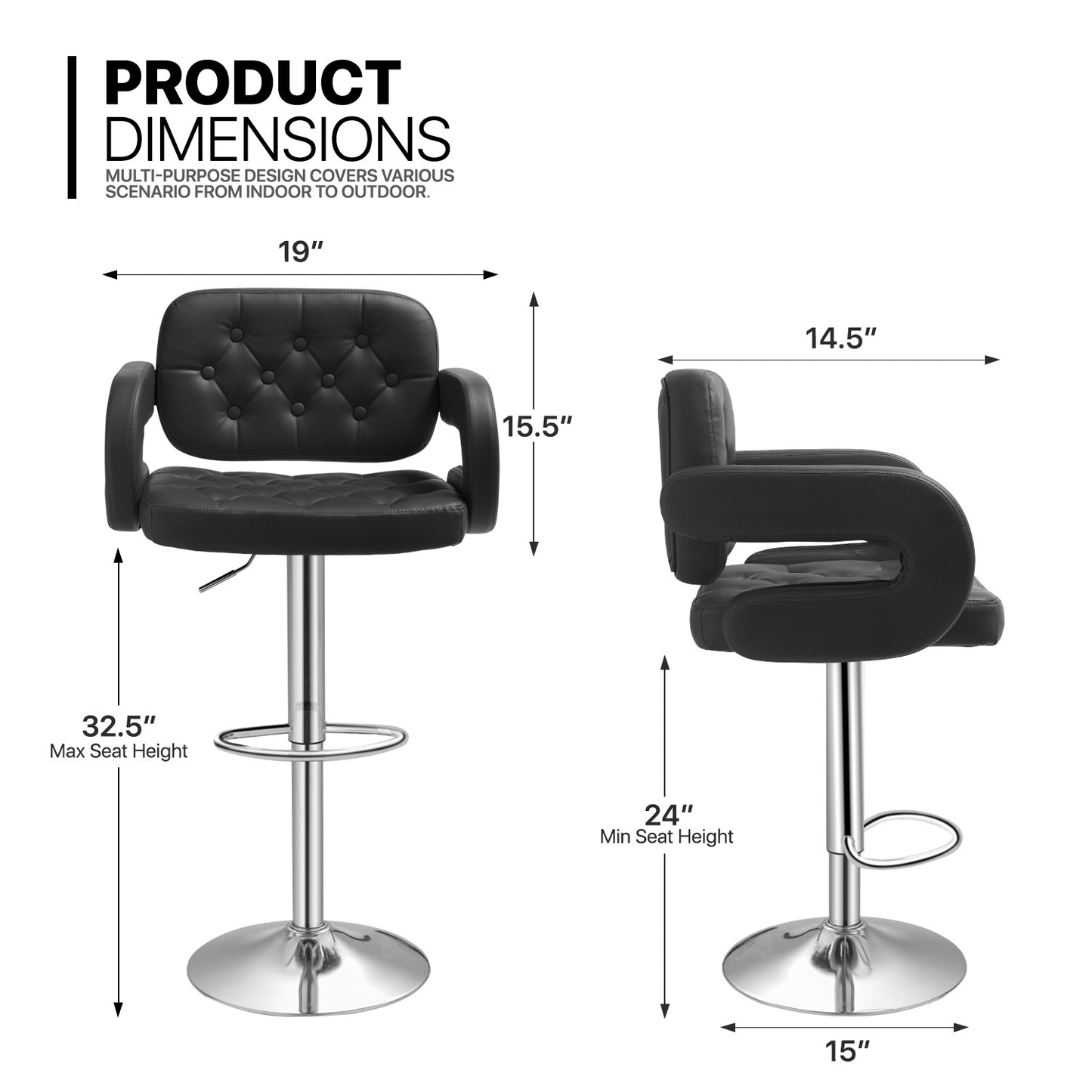 Diamond Pattern Bar Stool w/Handrest 2 Pcs