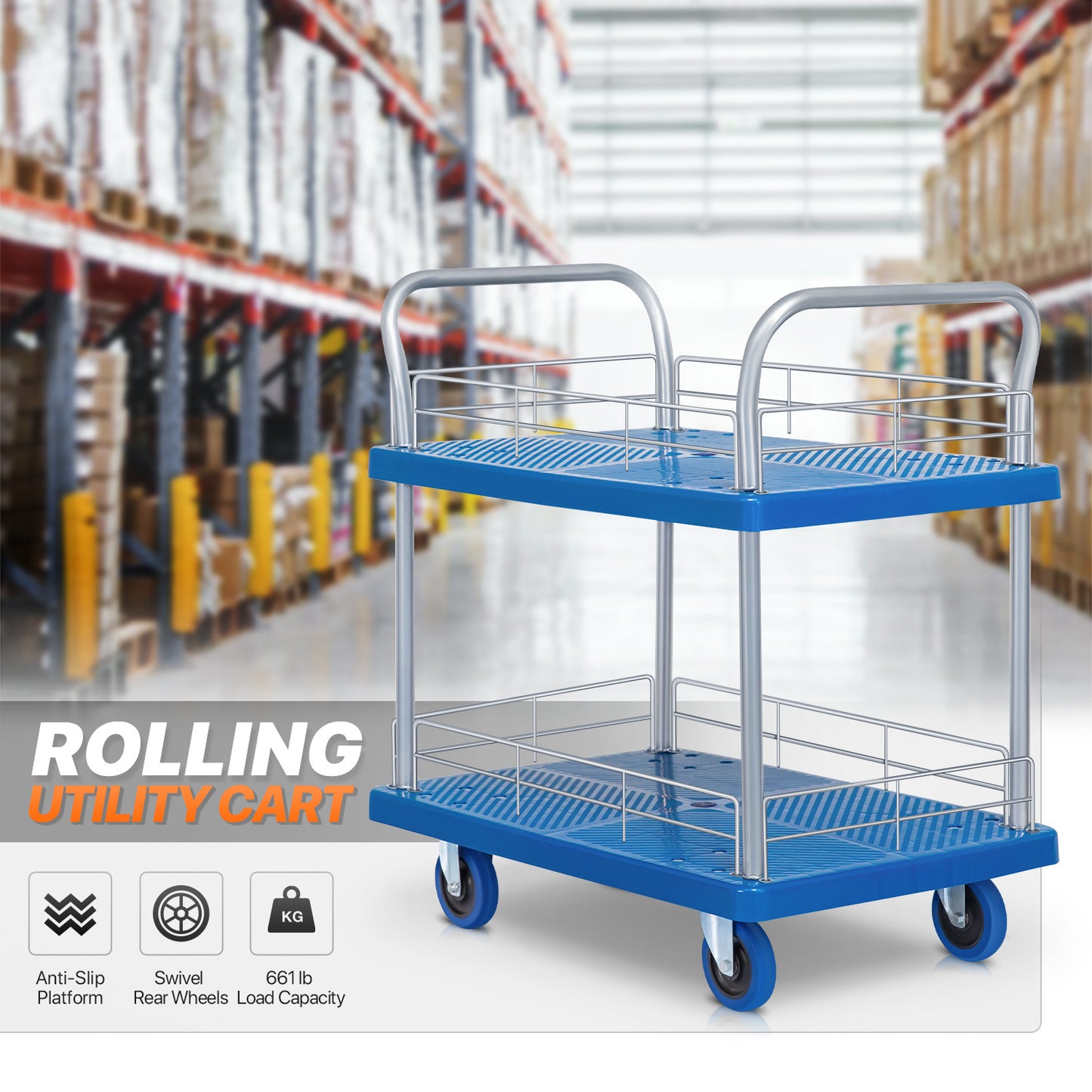 2 Tier Rolling Utility Cart