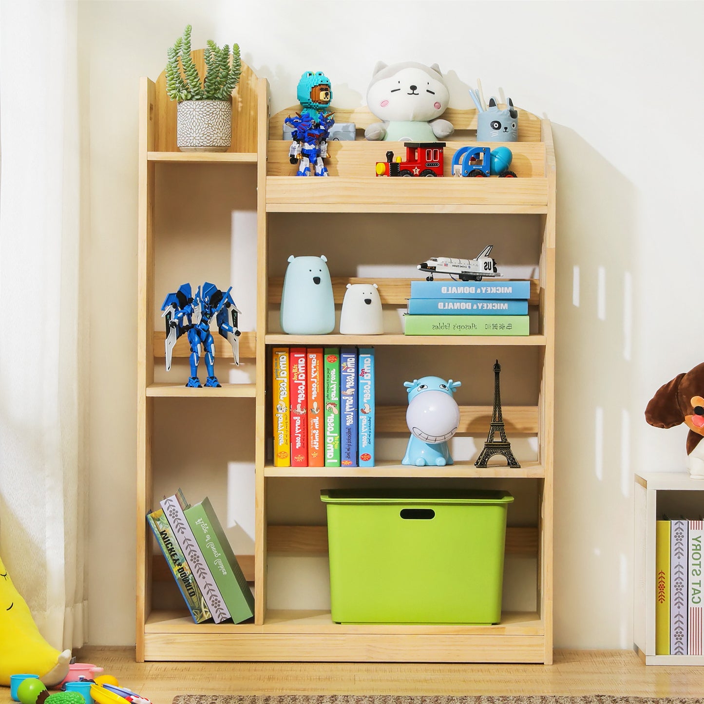 Wooden Display Storage Organizer - Unequal Top - 4 Tier - 33" - Natural