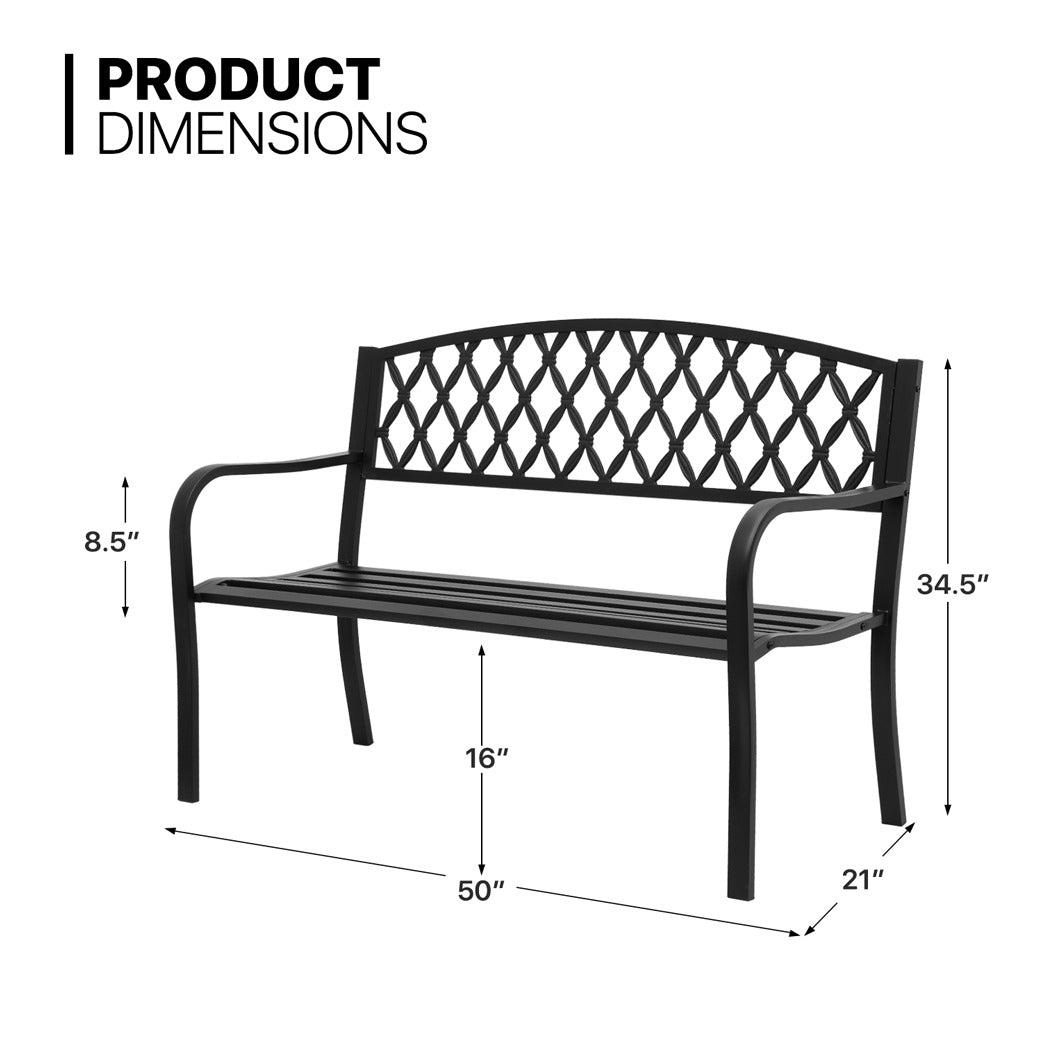 50" Iron Patio Garden Bench - Grid Pattern