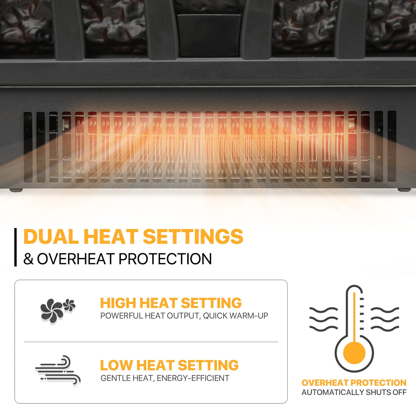 Electric Fireplace - 1500W Space Heater - Logs and Inserts - 5 Level Flame Brightness - with Remote