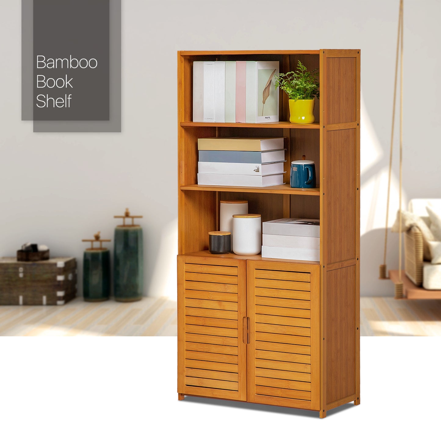 Multi-Functional Freestanding Display Shelf - with Bottom Cabinet Storage - 24" - Brown