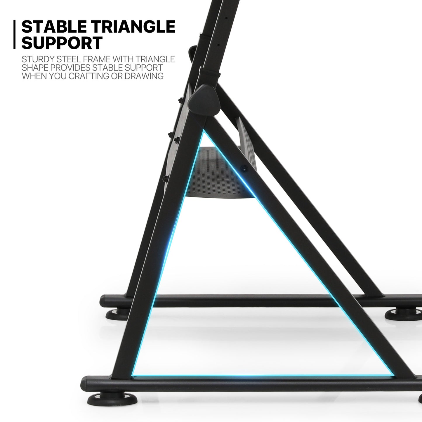 Drafting Table - 61" Natural desktop with black frame, 2 black drawers, with black stool