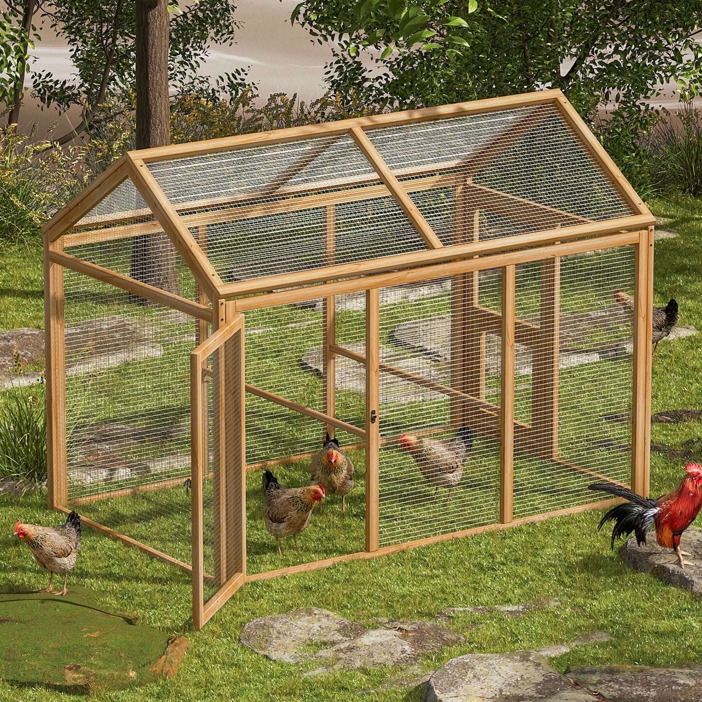 Chicken Coops Wooden Rabbit Hutch Hen House Spire Shaped Pet Cage w/Secure Lock