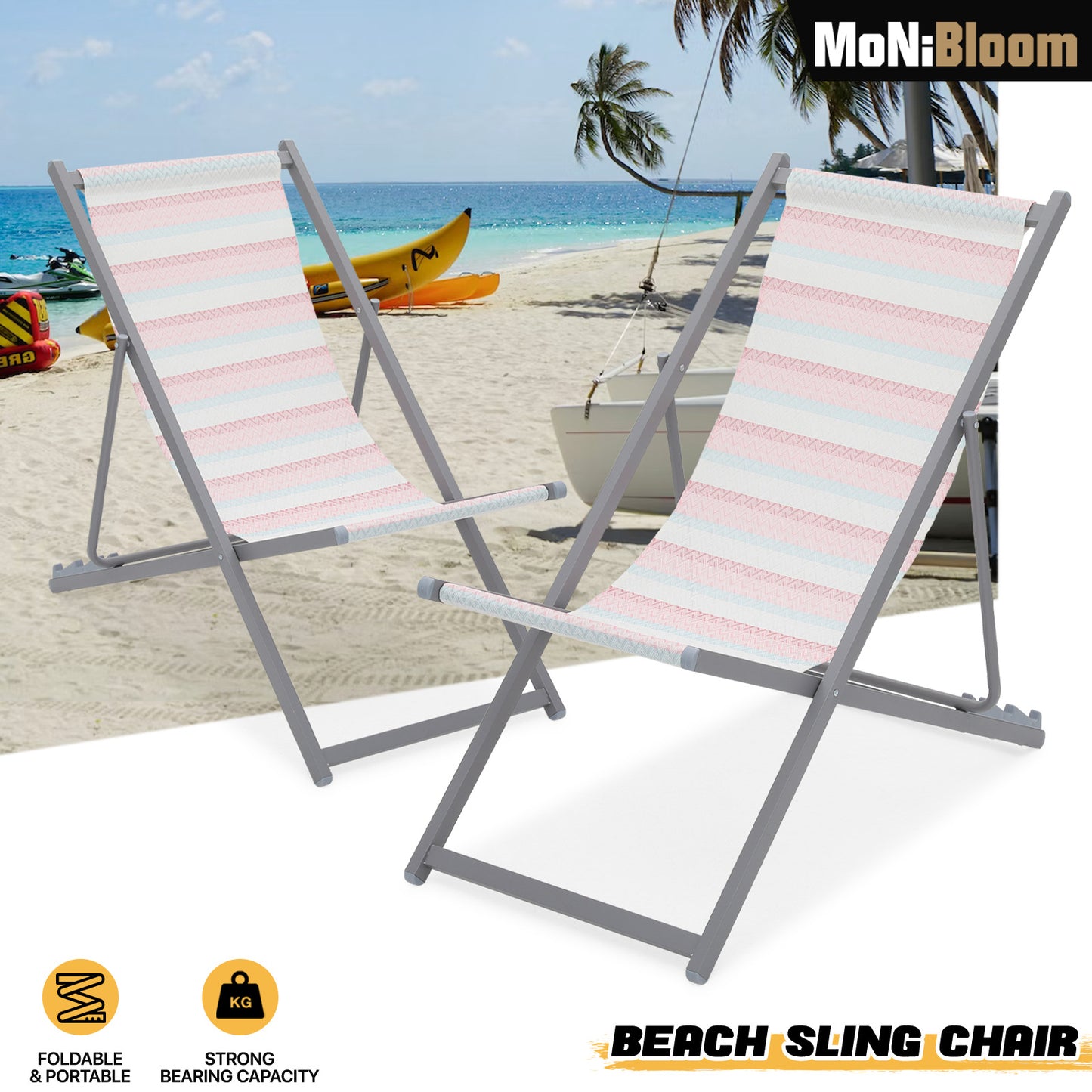 Reclinable Foldable Beach Sling Chair - Teslin Fabric Seat