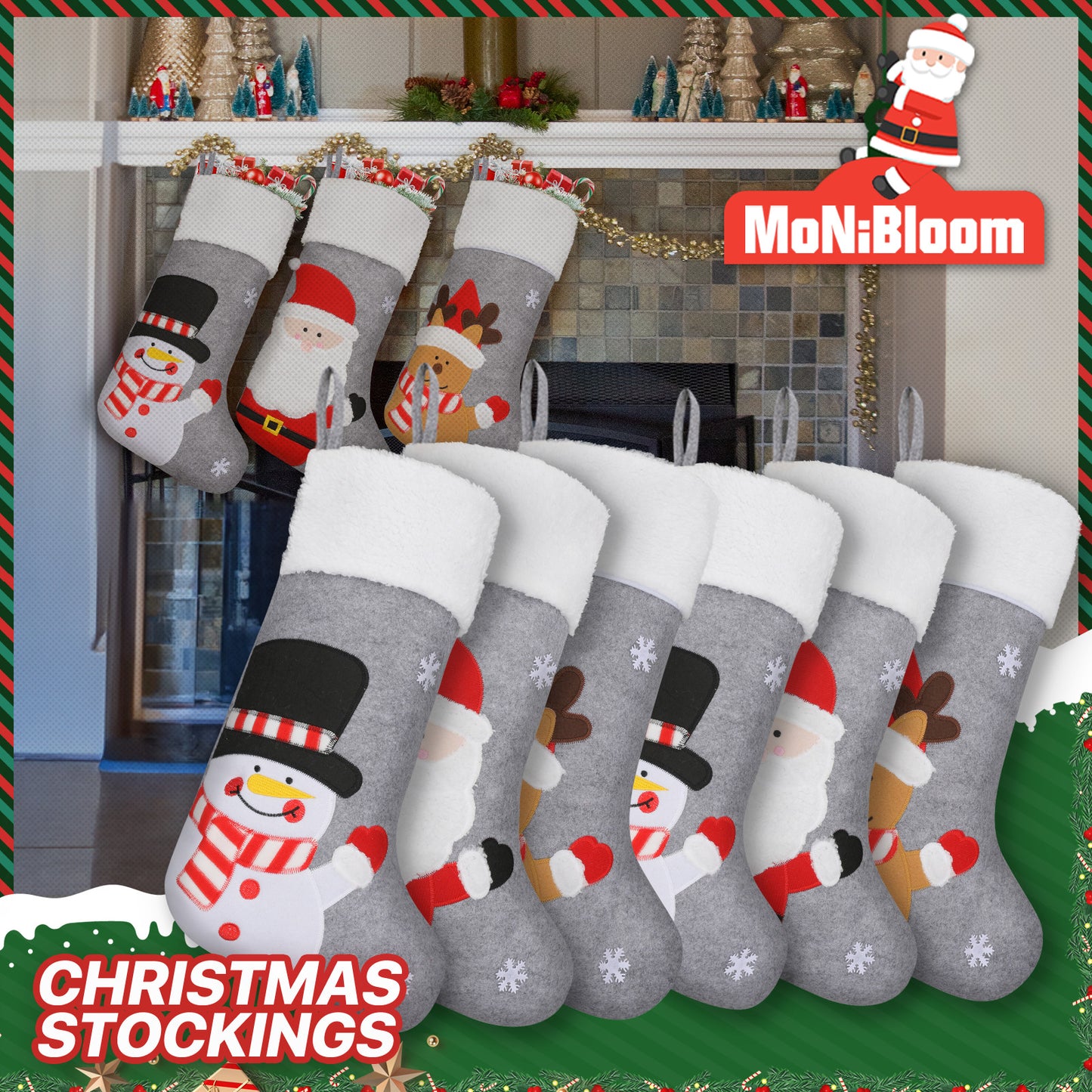 6 Pieces Christmas Stocking - Santa Claus*2, Reindeer*2 , Snowman*2