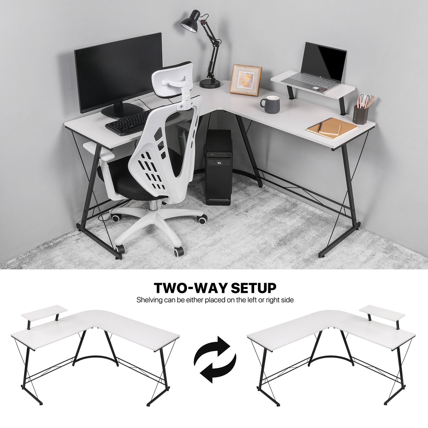 L-shape Corner Computer Desk - 51"x51"x29" - with Shelf